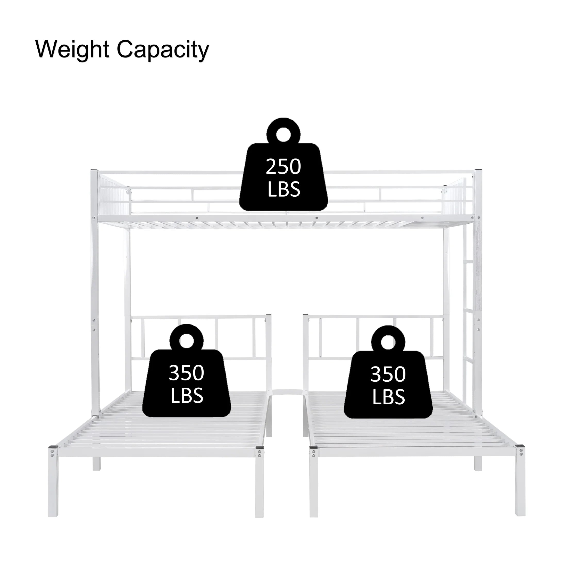 Aukfa Triple Bunk Bed, Convertible to 3 Twin Size Metal Bed Frame, Twin over Twin and Twin, White