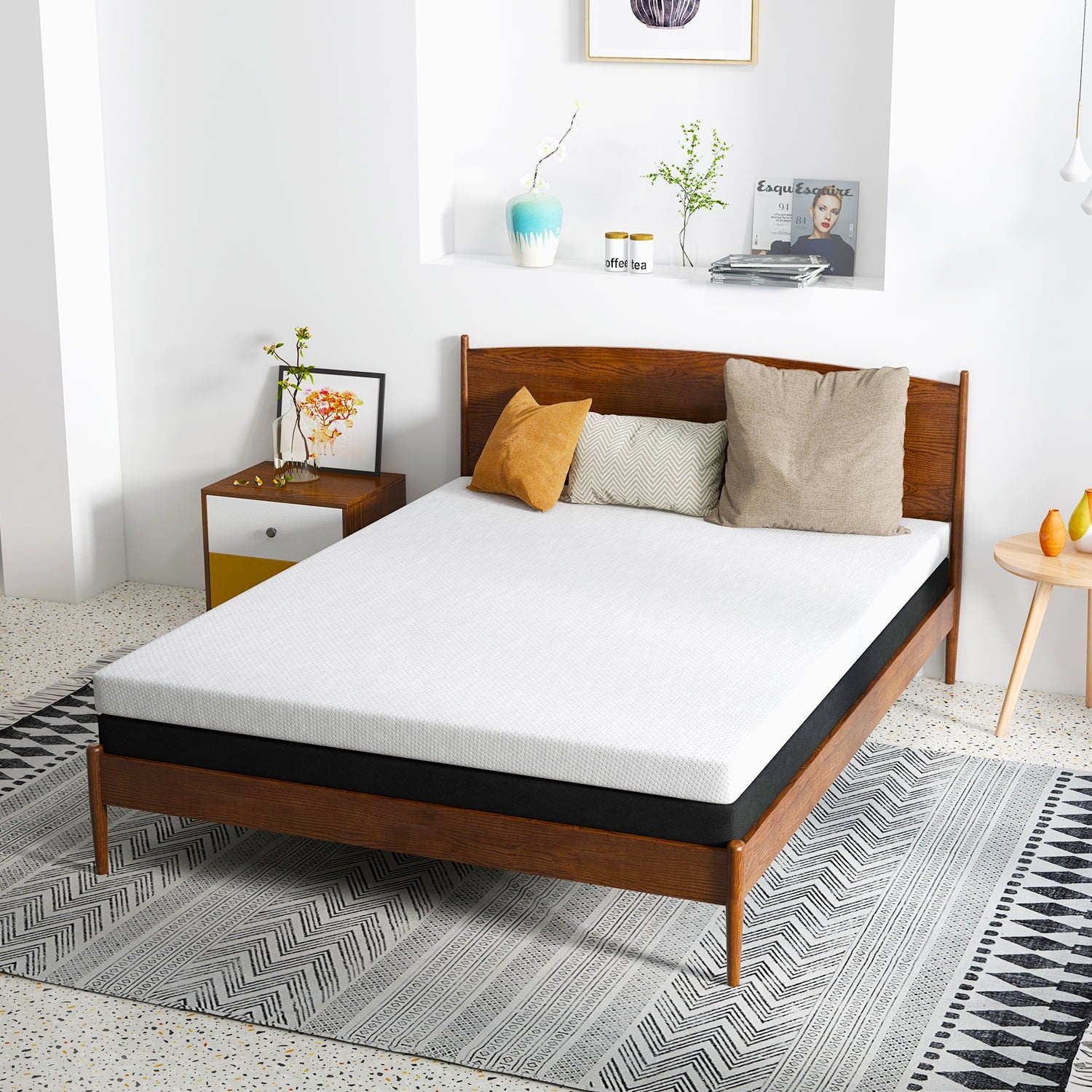 2 in 1 Queen Mattress, 6 inch Memory Foam Mattress, Bed Mattress with Cover, Pressure Relieving Mattress Topper, White