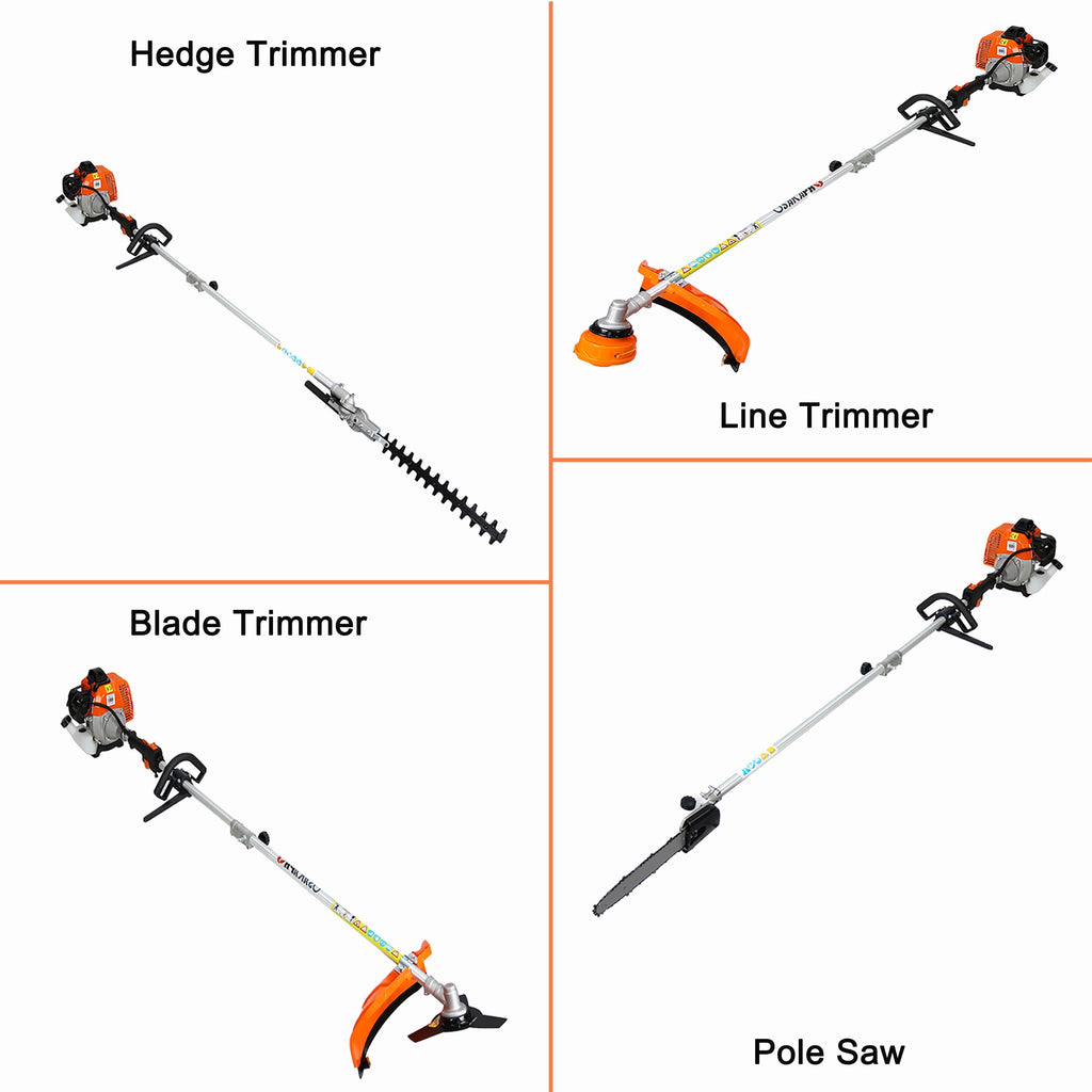 4-IN-1 Gas Weed Eater, Seizeen 52CC 2-Cycle Multi-Functional Grass String Trimmer, Hedge Trimmer, Cordless Brush Cutter, Powerful Pole Saw for Tree Trimming, Orange