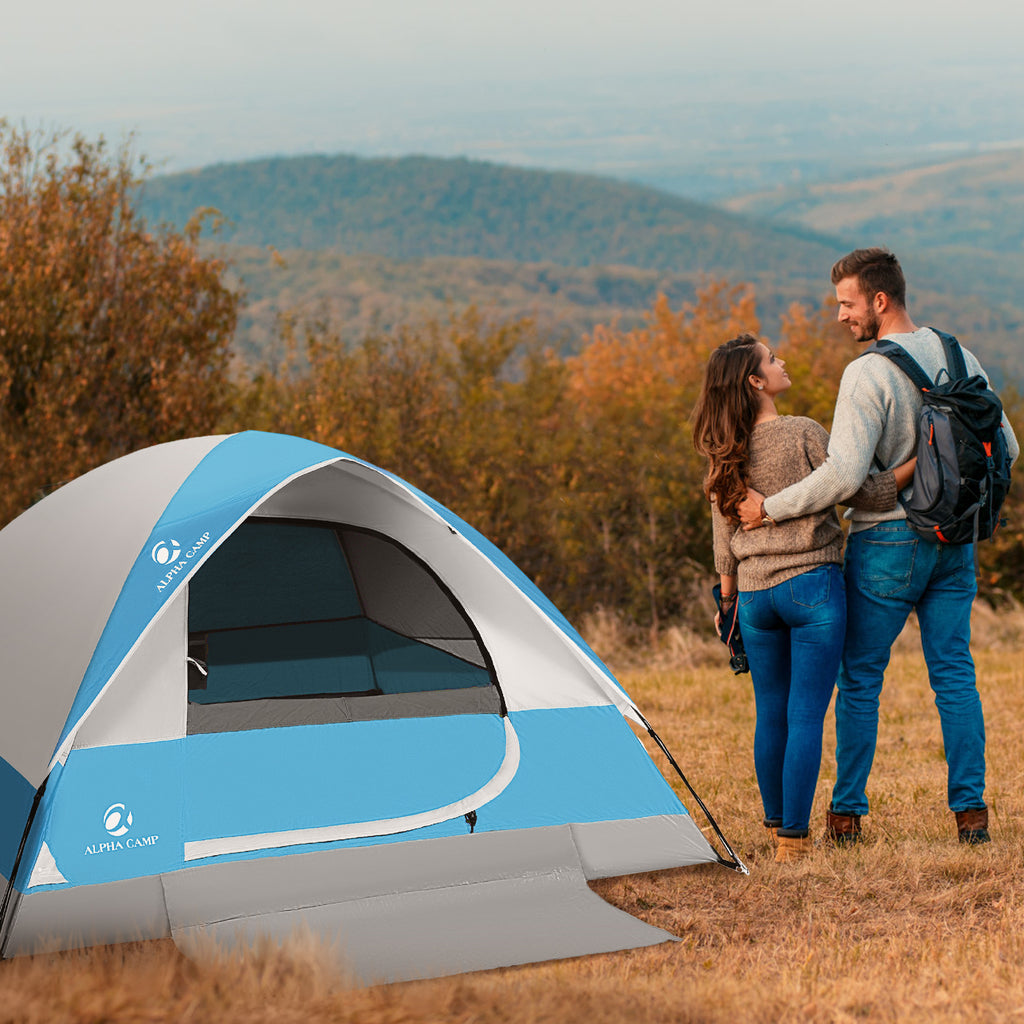 Alpha Camper 2-Person Camping Dome Tent Waterproof Portable Tent with Carry Bag, Blue