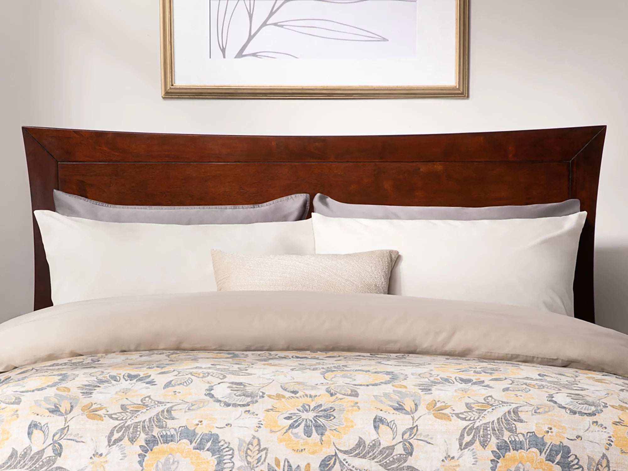 AFI Metro Queen Low Profile Wood Platform Bed Frame with Panel Headboard, Walnut