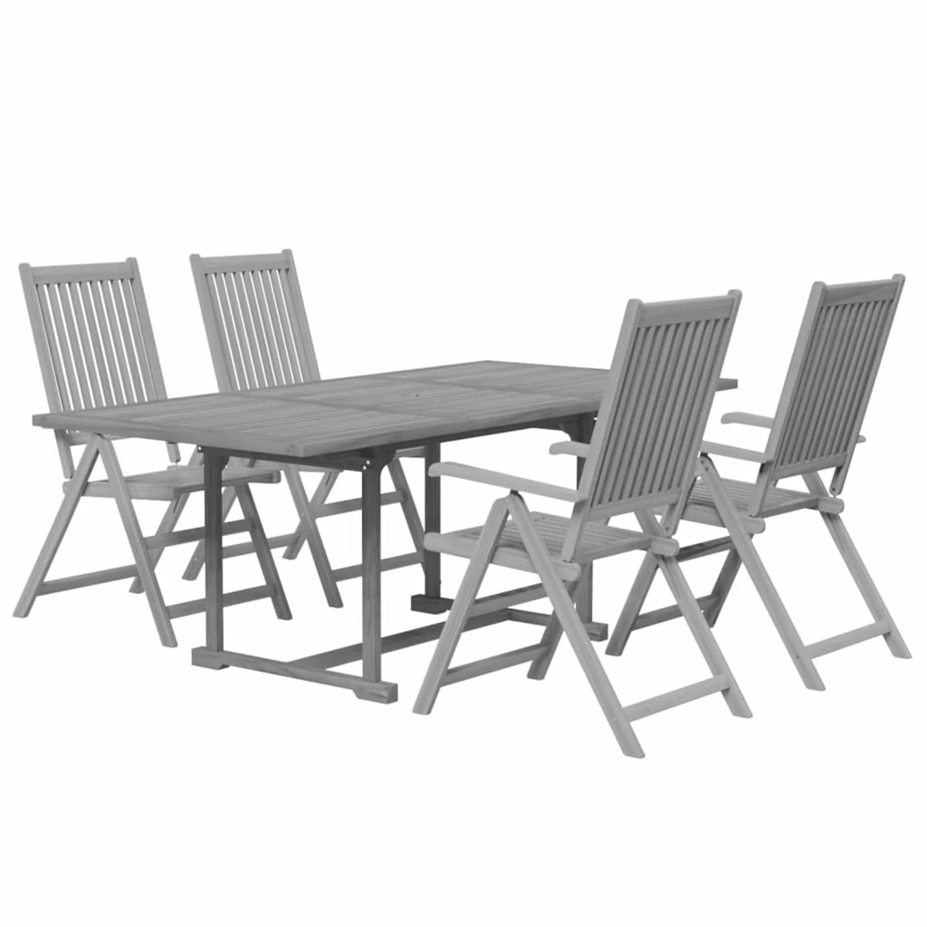 Anself 5 Piece Patio Dining Set Acacia Wood Rectangle Extendable Table with Backrest Adjustable 4 Garden Chairs Wooden Dining Set Gray for Balcony, Yard, Deck, Lawn,  Furniture