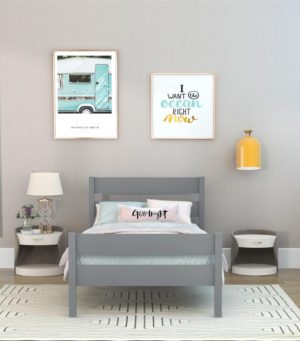 Bellemave Twin Size Pine-Wood Bed Frame With Classic Headboard and Footboard,No Box Spring Needed,Gray