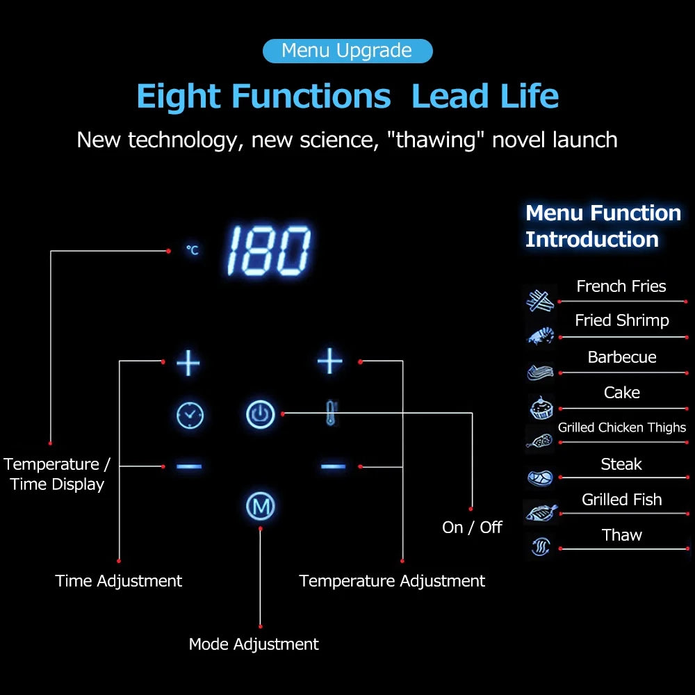 Andoer Air Fryer 5.5L Household Large Capacity 1300W Big Firepower Timing Touch Screen LCD Electric Air Fryer with Bakeware