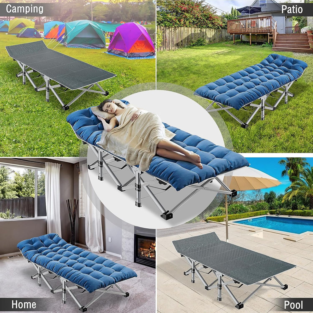 ABORON 2 Packs Oversized XL Folding Sleeping Cots for Adults, 900lb Loading Double-Layer 1200D, Heavy Duty Guest Bed W/Mattress & Carrying Bag