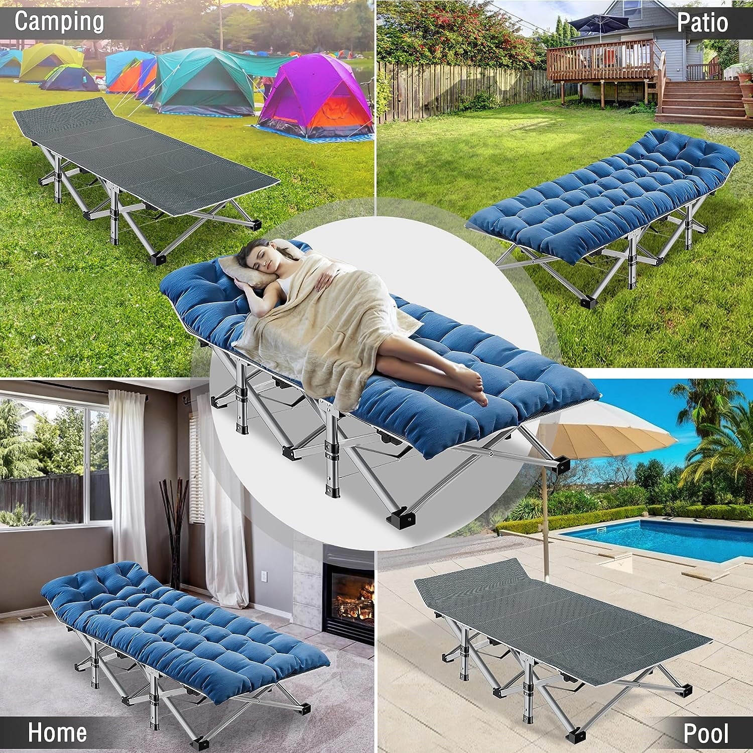 ABORON 2 Packs Oversized XL Folding Sleeping Cots for Adults, 900lb Loading Double-Layer 1200D, Heavy Duty Guest Bed W/Mattress & Carrying Bag