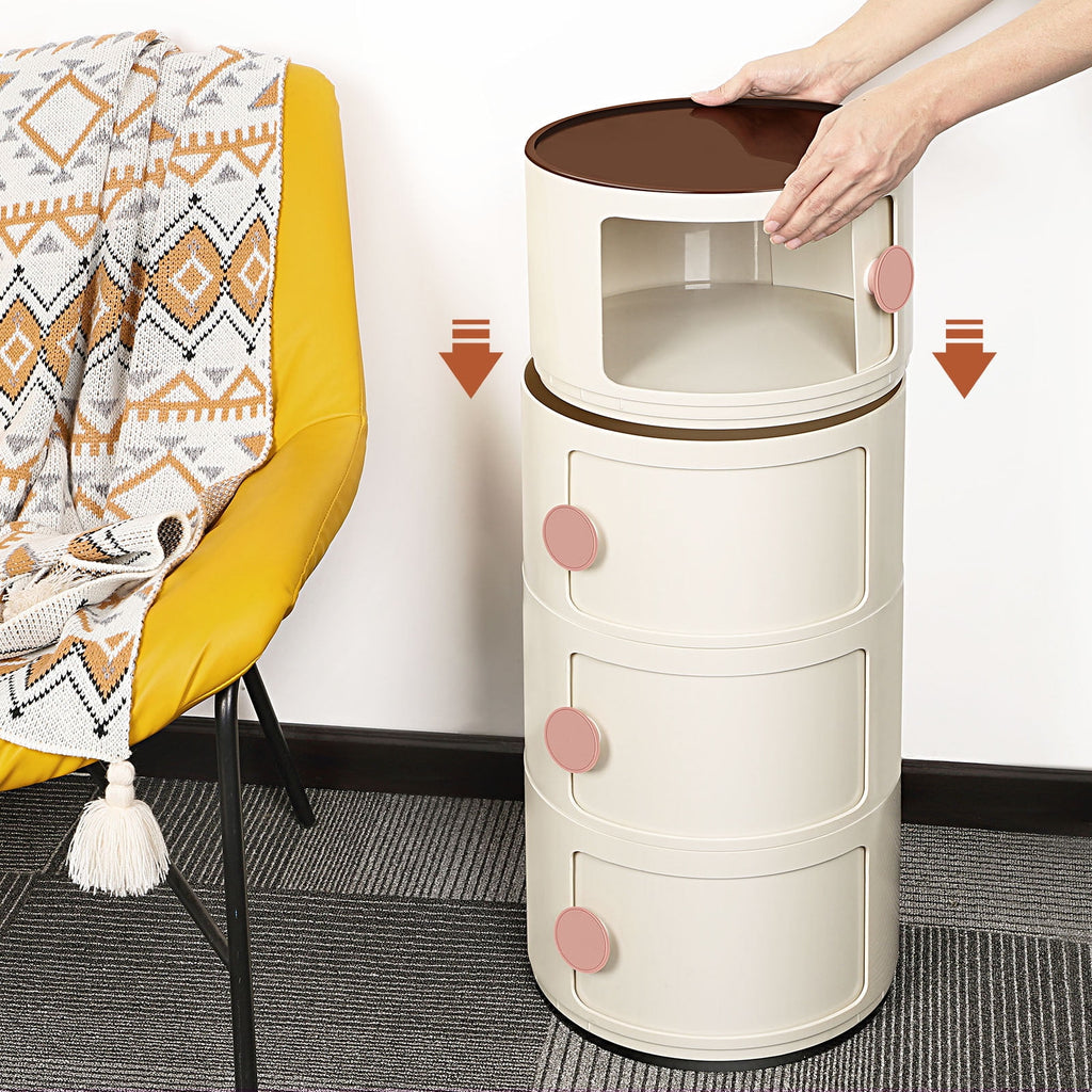 3 Drawer Sliding Barrel Modern Bedroom Nightstand, White