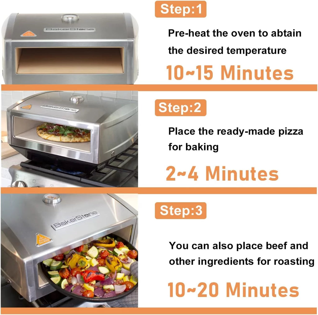 BakerStone Gas Stove Top Pizza Oven Box For Indoor Kitchen Outdoor Stove,Pizza Night Pizza Maker With Pizza Turner And Pizza Peel