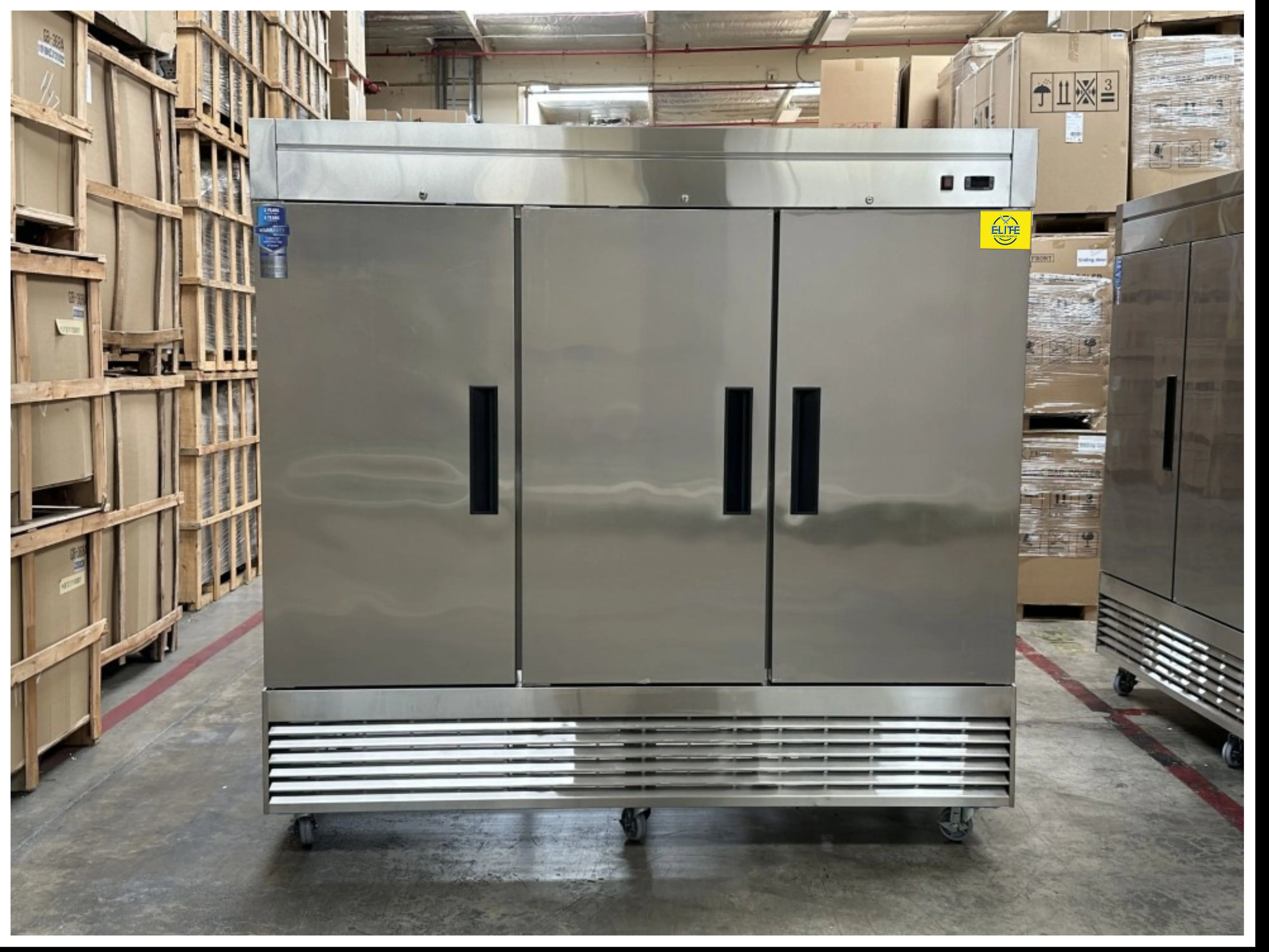 83 in. Three Door Upright Reach-in Commercial Freezer in Stainless Steel 64.80 Cu. ft.