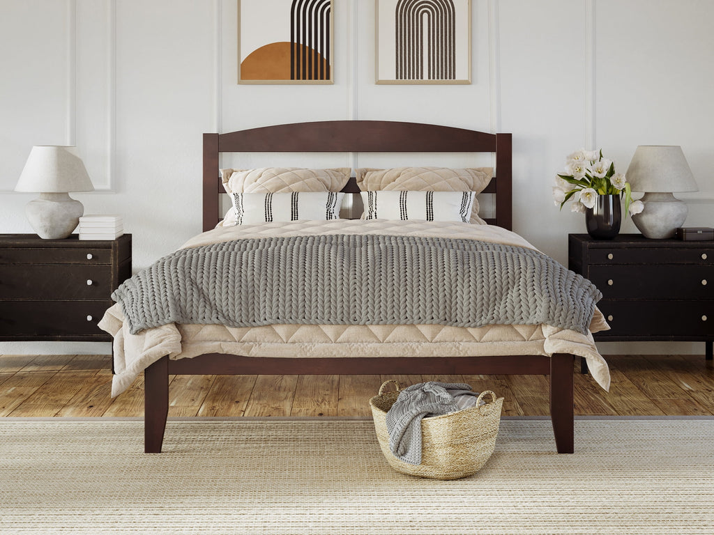 AFI Warren 14" Full Wood Platform Bed Frame with Slatted Headboard, Walnut