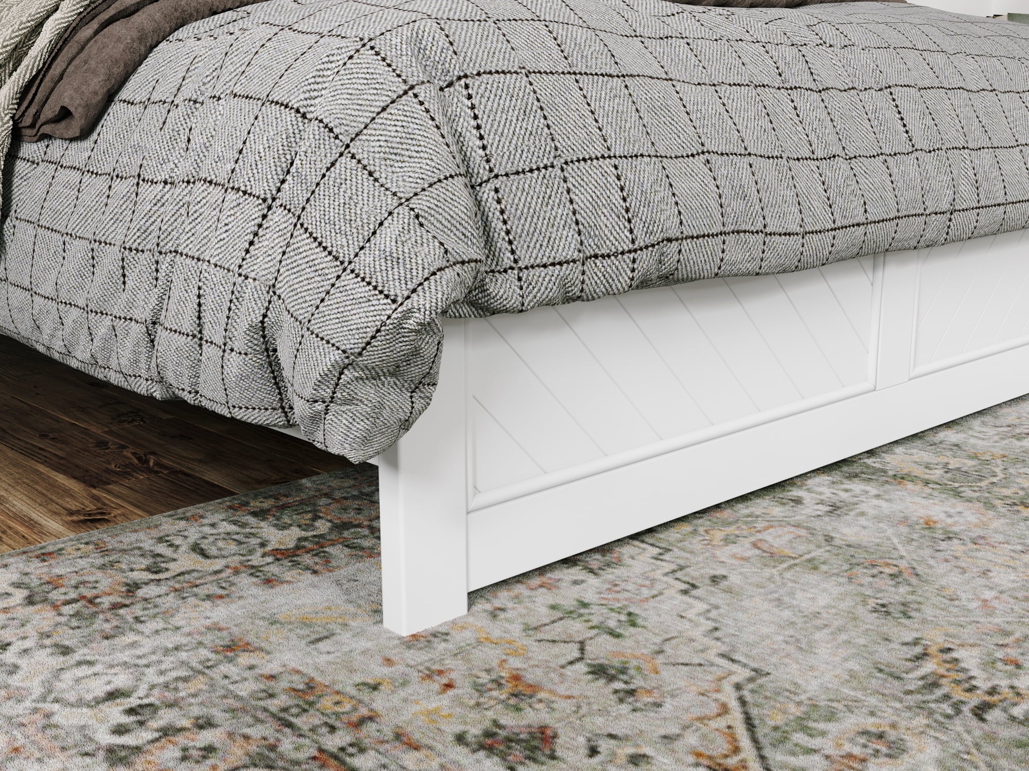 AFI Canyon White Solid Wood Foundation Bed Frame with Matching Footboard, Queen