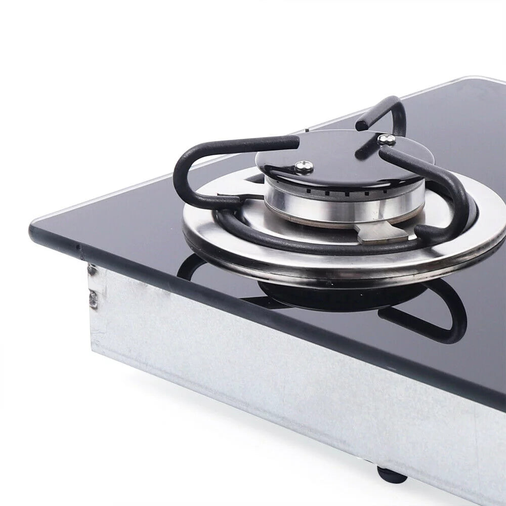2 Burners Boat Caravan Gas Stove, Gas Cooktop Tempered Glass Built in Gas Stove,Cooktop Cast Iron Grate Stove-Top LPG for Caravan RV Camper Camper RV LPG Gas Hob Cooktop Tempered Glass Household