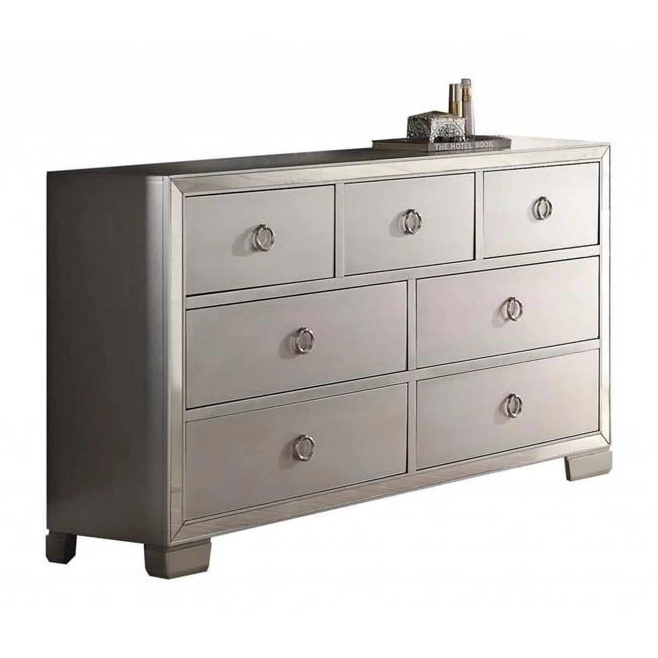 57 in. Manufactured Wood Seven Drawer Triple Dresser, Platinum