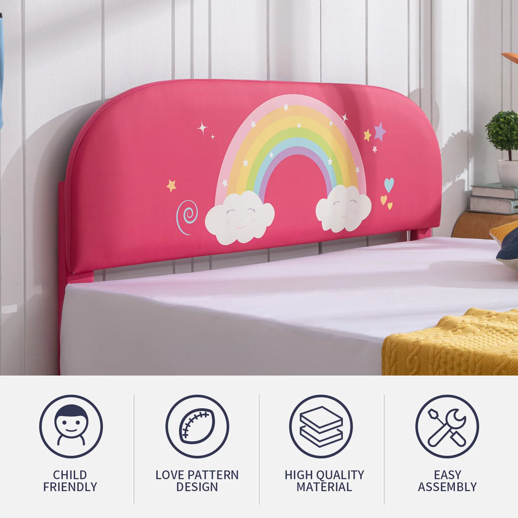 BALUS Kids Upholstered Full Bed Frame, Smooth Curved Headboard, Rainbow Design, Children's Protective, Easy Assembly, Pink