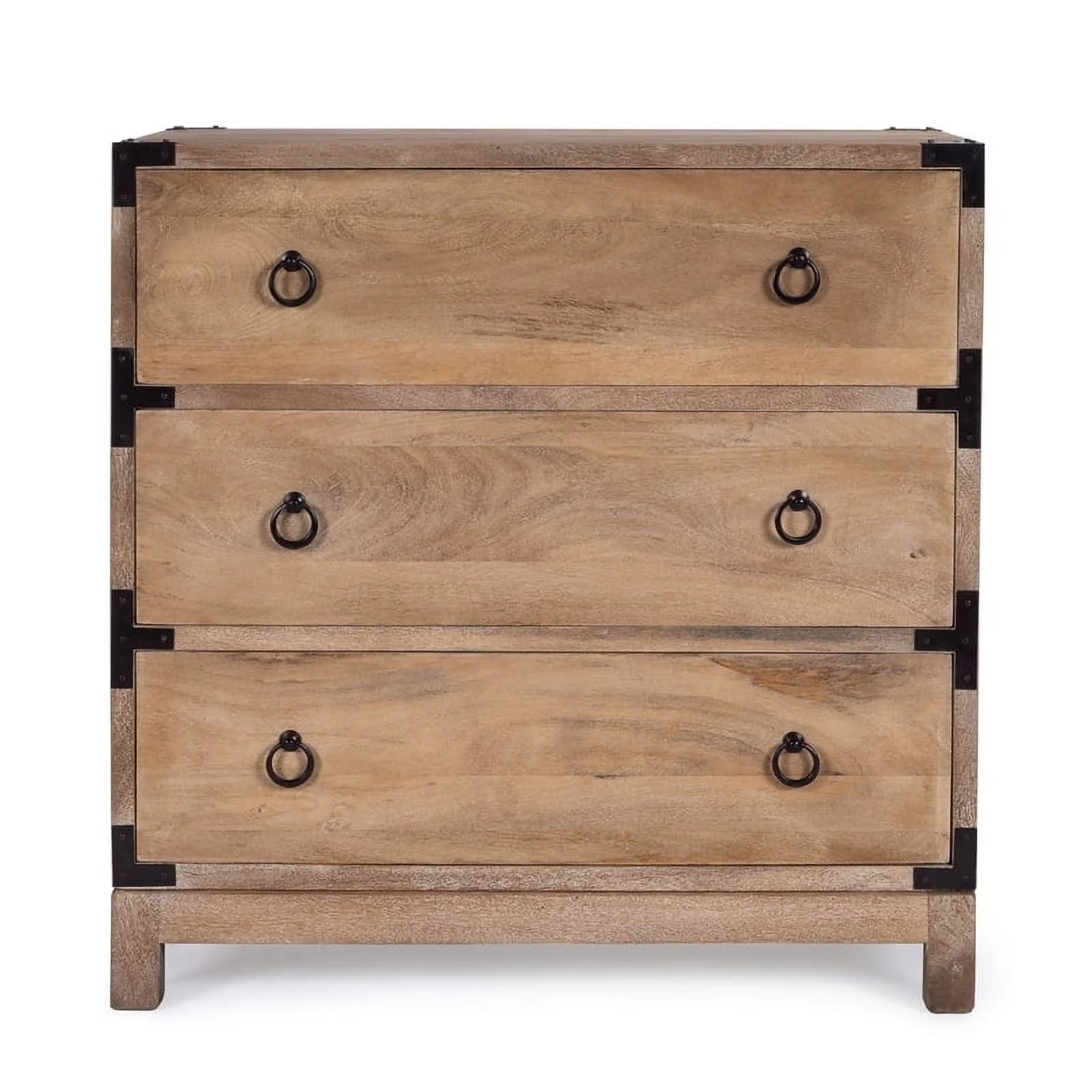 Beaumont Lane 3-Drawer Transitional Wood Campaign Chest in Natural/Dark Bronze