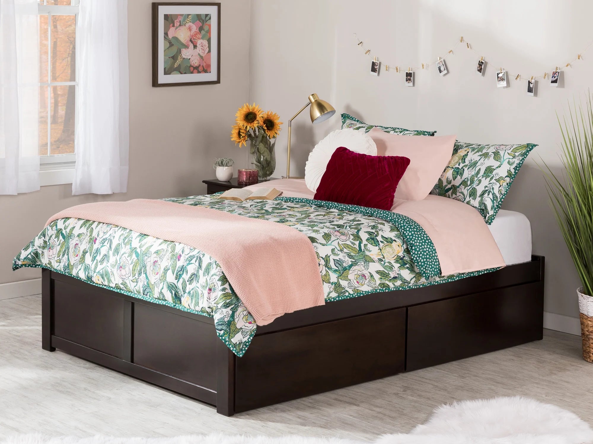 AFI Concord King Solid Wood Platform Bed with Footboard & 2 Storage Drawers in Espresso