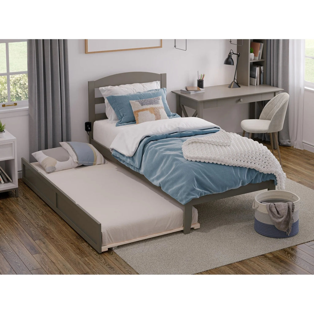 AFI Warren Solid Wood Platform Bed with Twin Trundle Grey Twin