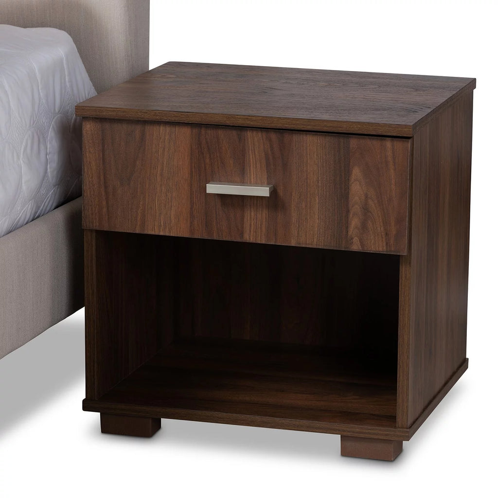 Baxton Studio Maren Mid-Century Modern Light Grey Fabric Upholstered Queen Size Platform Bed with Two Nightstands