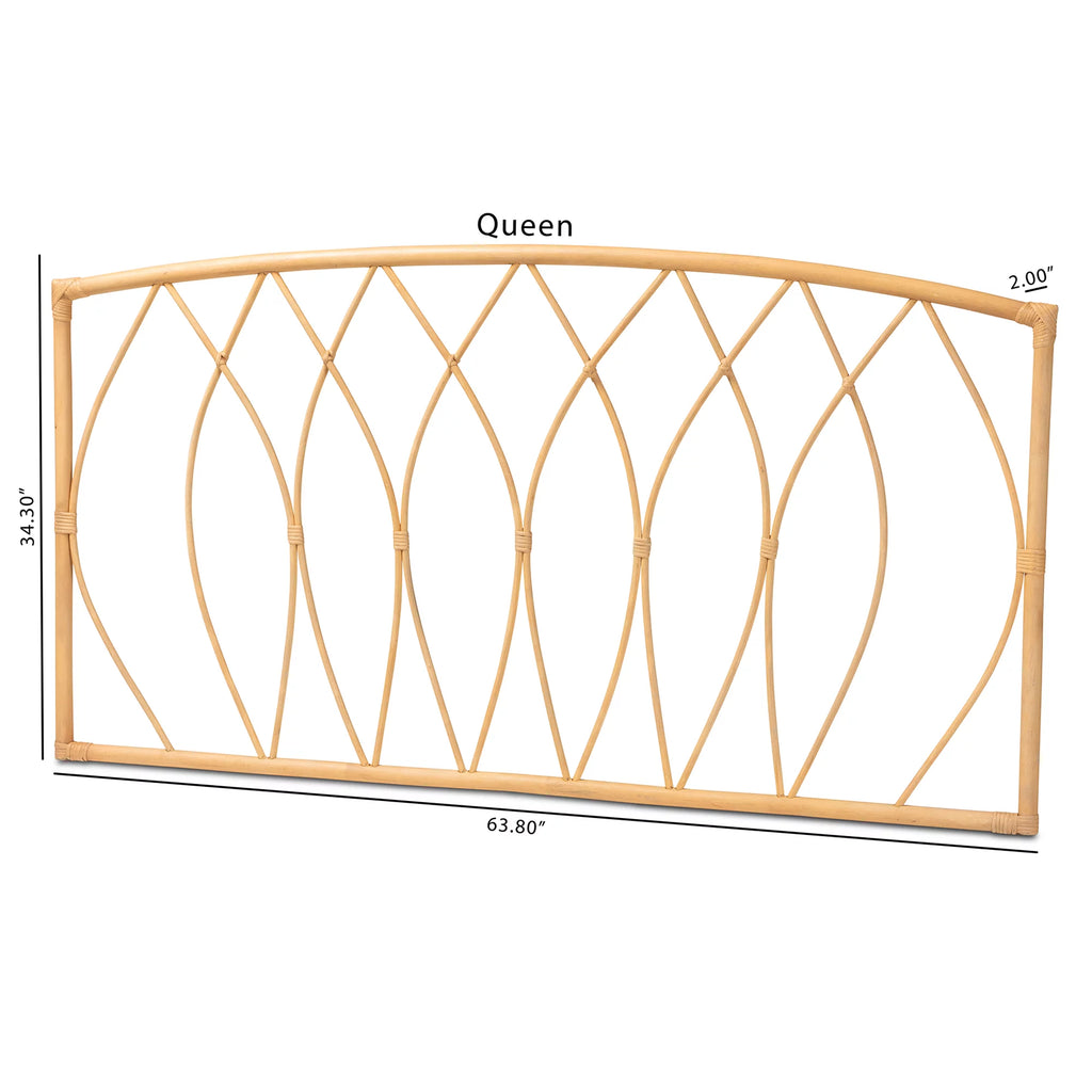 bali & pari Halia Modern Bohemian Natural Brown Rattan Queen Size Wall-Mount Headboard