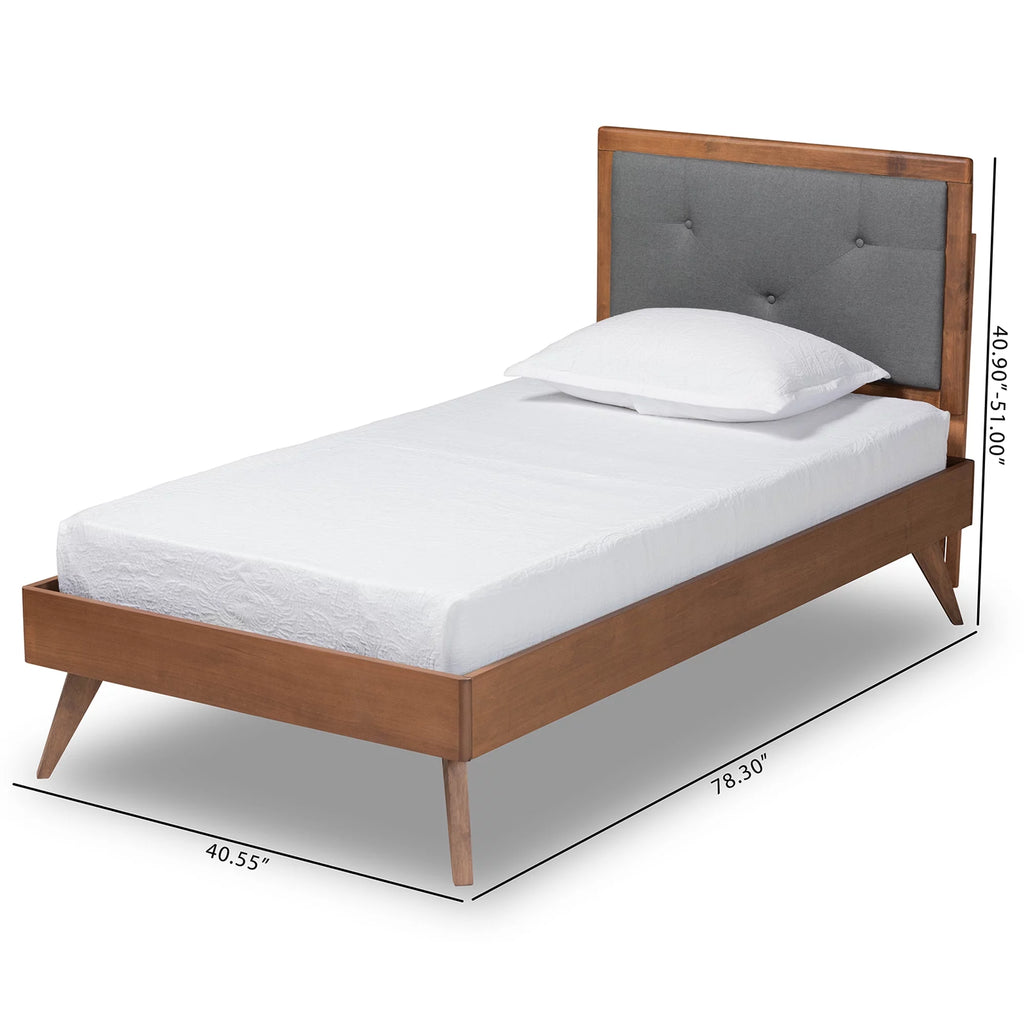 Baxton Studio Laima Mid-Century Modern Dark Grey Fabric Upholstered and Walnut Brown Finished Wood Twin Size Platform Bed