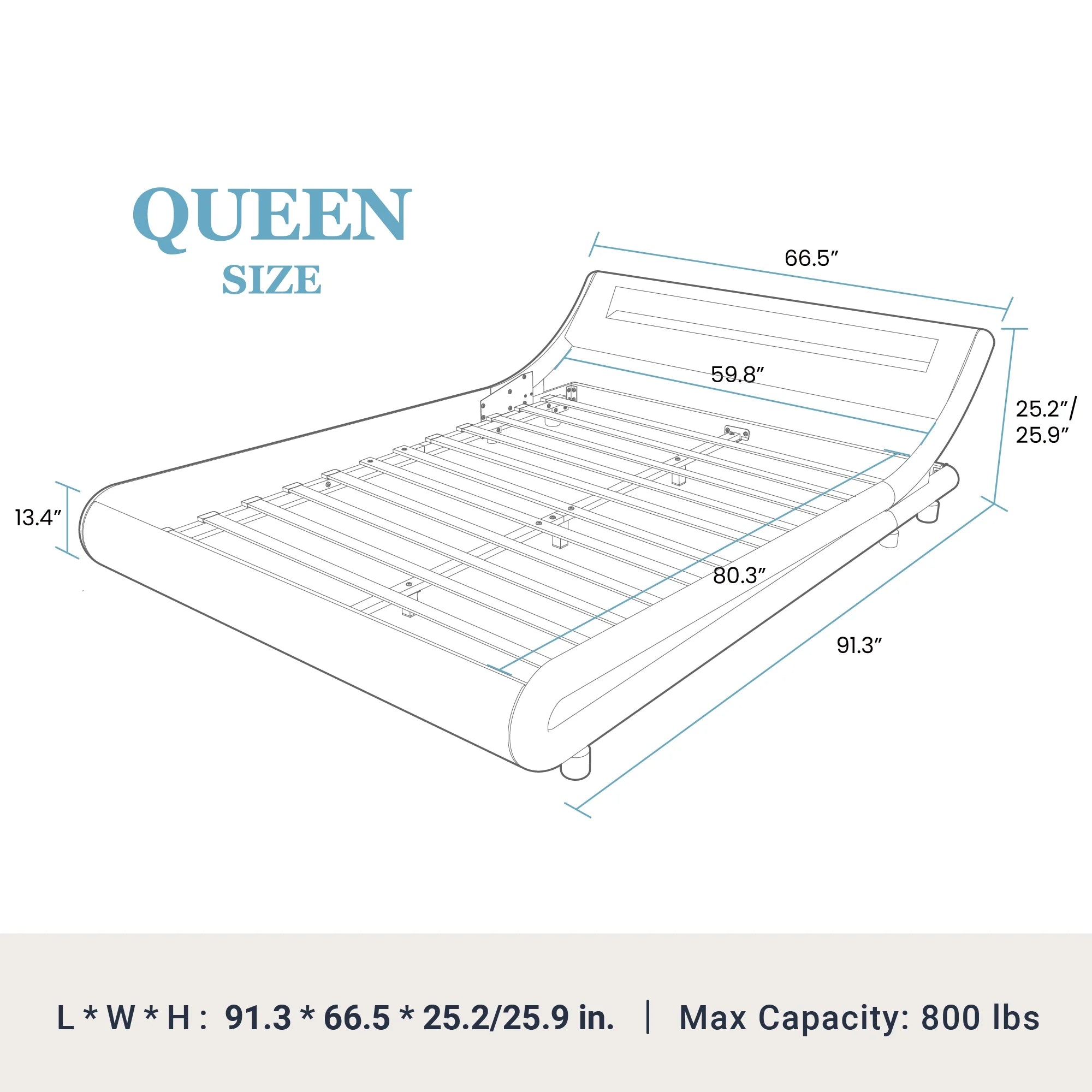Amolife Queen Size Wave-Like Curve Deluxe Upholstered Modern Bed Frame with LED Headboard, Black