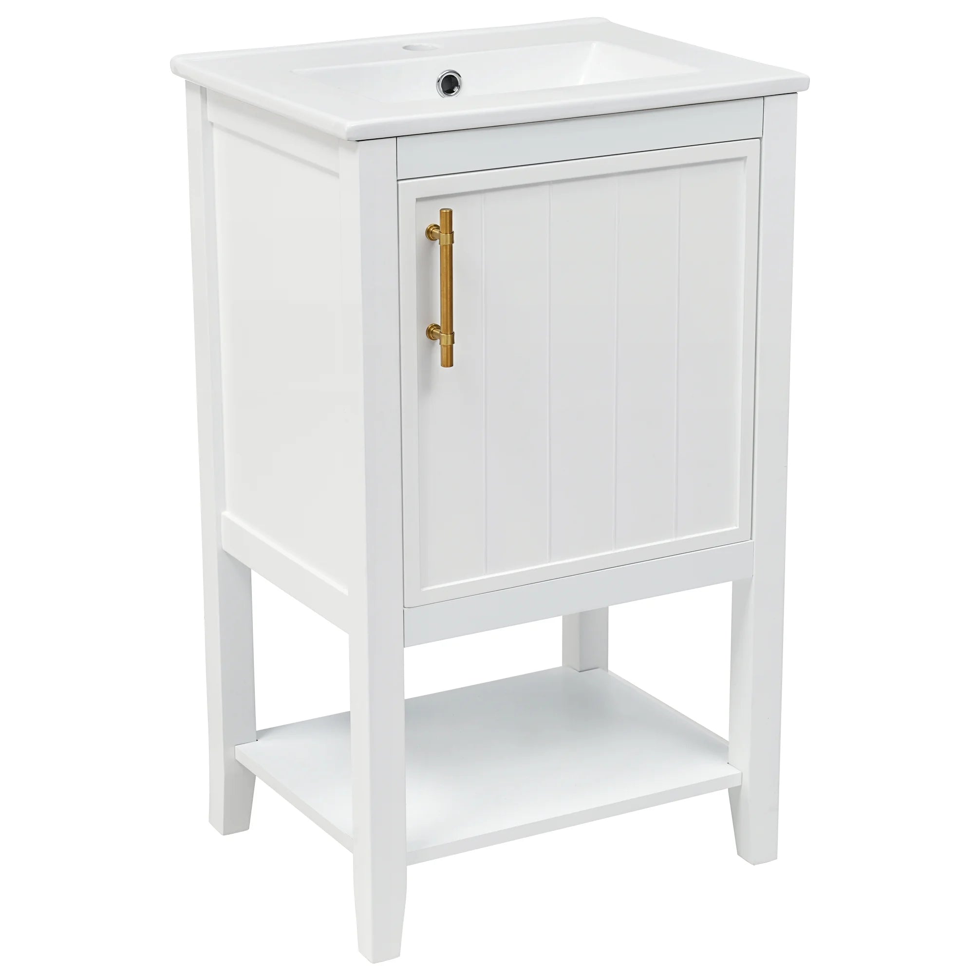 20" Bathroom Vanity with Sink, Freestanding Bathroom Storage Cabinet with Door and Open Shelf Rack, Solid Wood Cabinet Basin Vessel Sink Set
