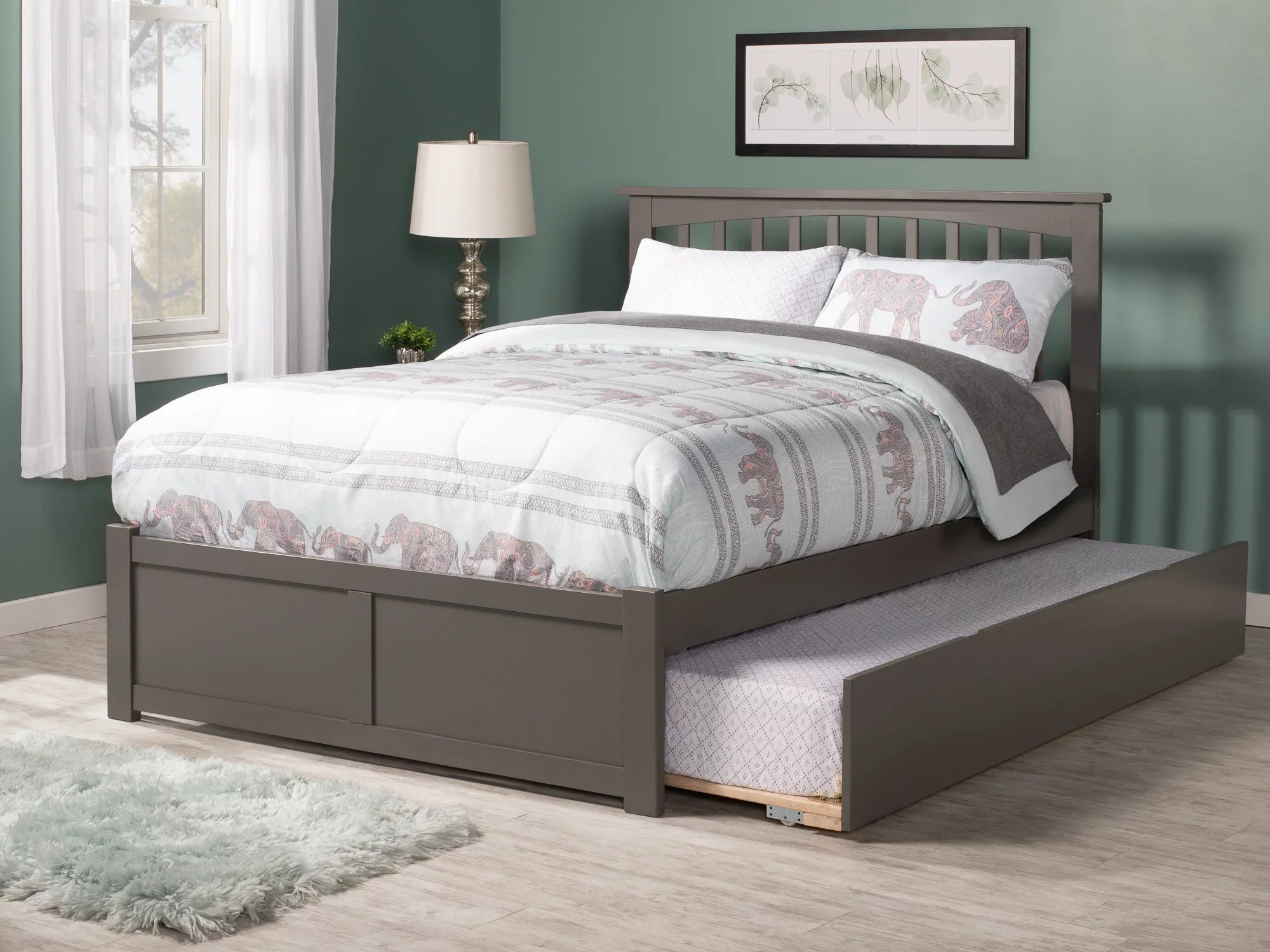 AFI Mission Queen Wood Platform Bed with Headboard Footboard & Twin XL Trundle, Grey