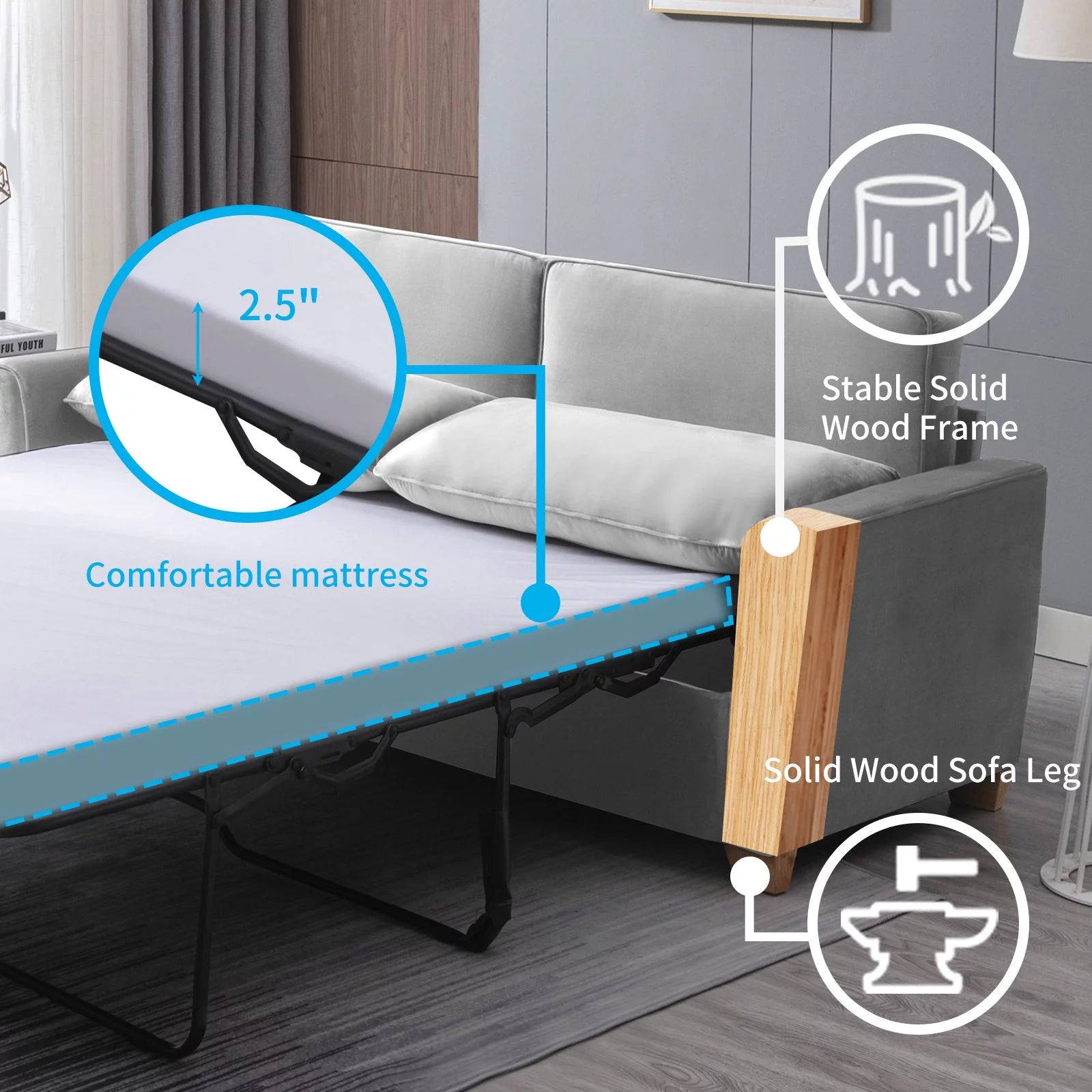 BALUS 2-in-1 Sofa Bed, Full Pull-out Sofa Bed, Sofa Bed with Foam  Mattress, Loveseat Sofa Bed for Living Room, Bedroom, Office, Small Space, Light  Gray