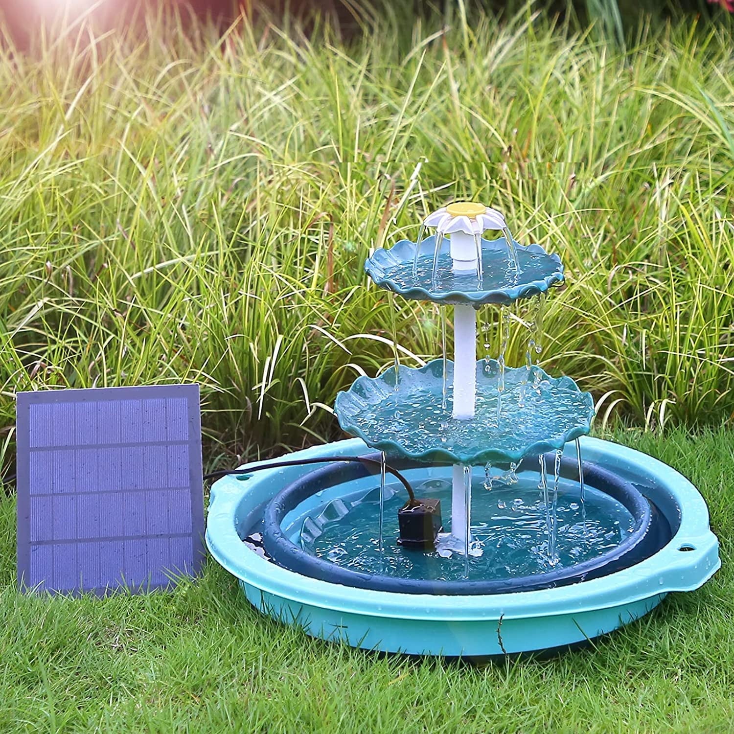 AISITIN 3 Tiered Bird Bath with 3.5W Solar Pump, DIY Solar Fountain Detachable and Suitable for Bird Bath, Garden Decoration, Outdoor Bird Feeder