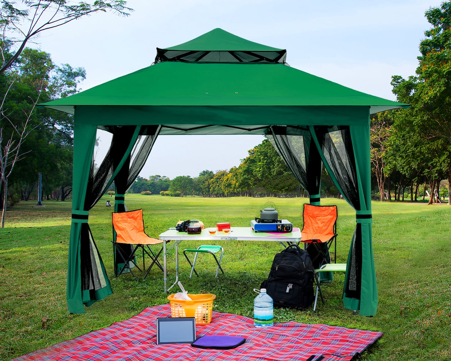 ABCCANOPY 13'x13' Gazebo Tent Outdoor Pop up Gazebo Canopy Shelter with Mosquito Netting, Brown