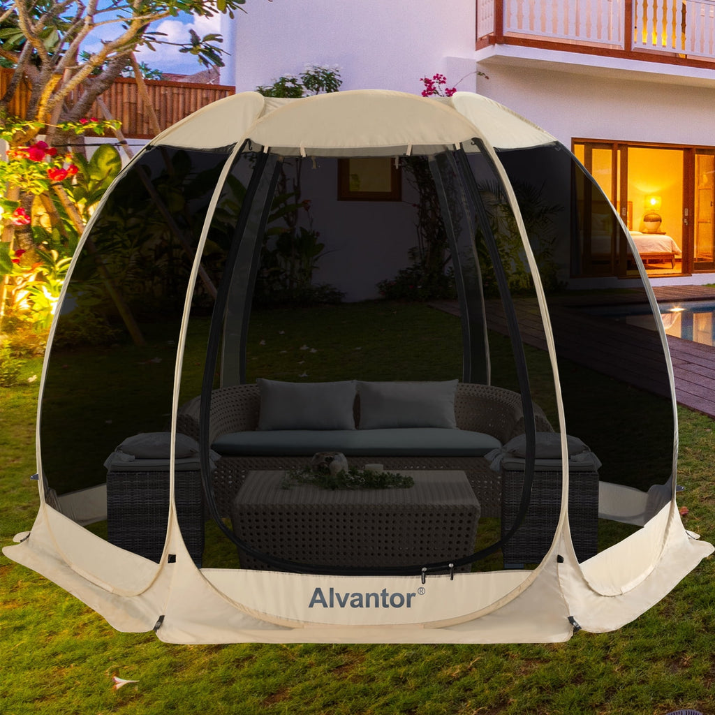 Alvantor Screen House Room Camping Tent Outdoor Canopy Dining Gazebo Pop Up Sun Shade Hexagon Shelter Mesh Walls Not Waterproof 10'x10' Beige