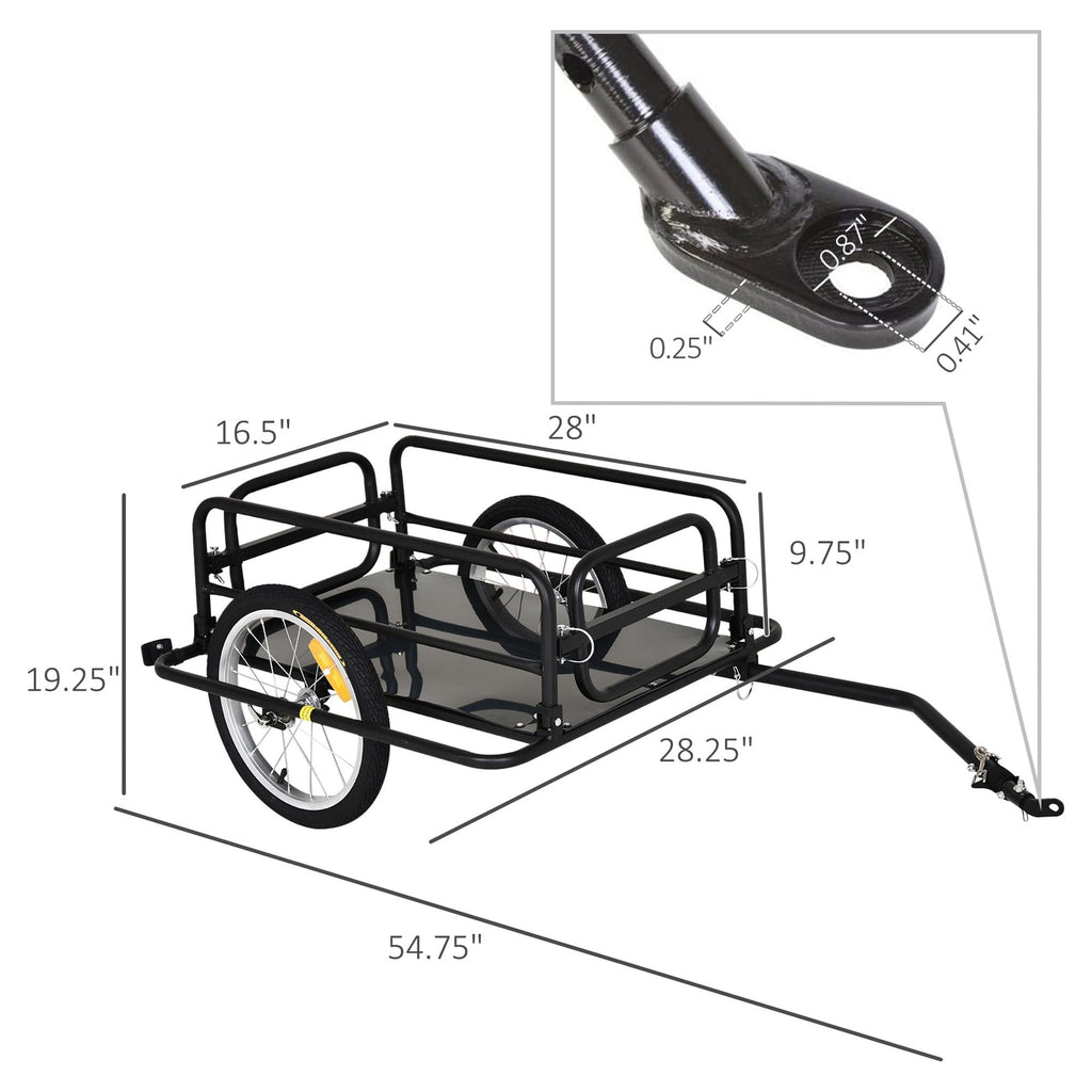 Aosom Foldable Bike Cargo Trailer Bicycle Cart Wagon Trailer with Hitch, Black