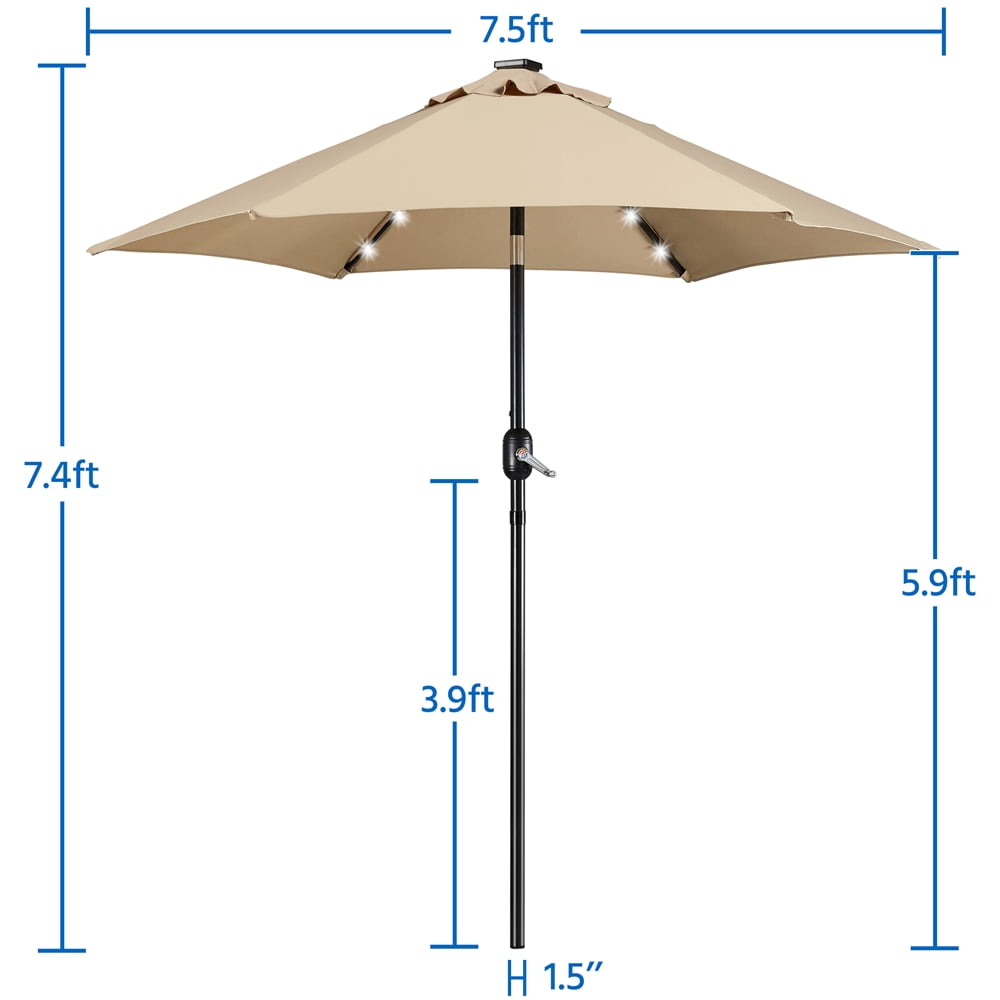 Alden Design 7.5ft Standard Patio Umbrella with LED Lights, Tan