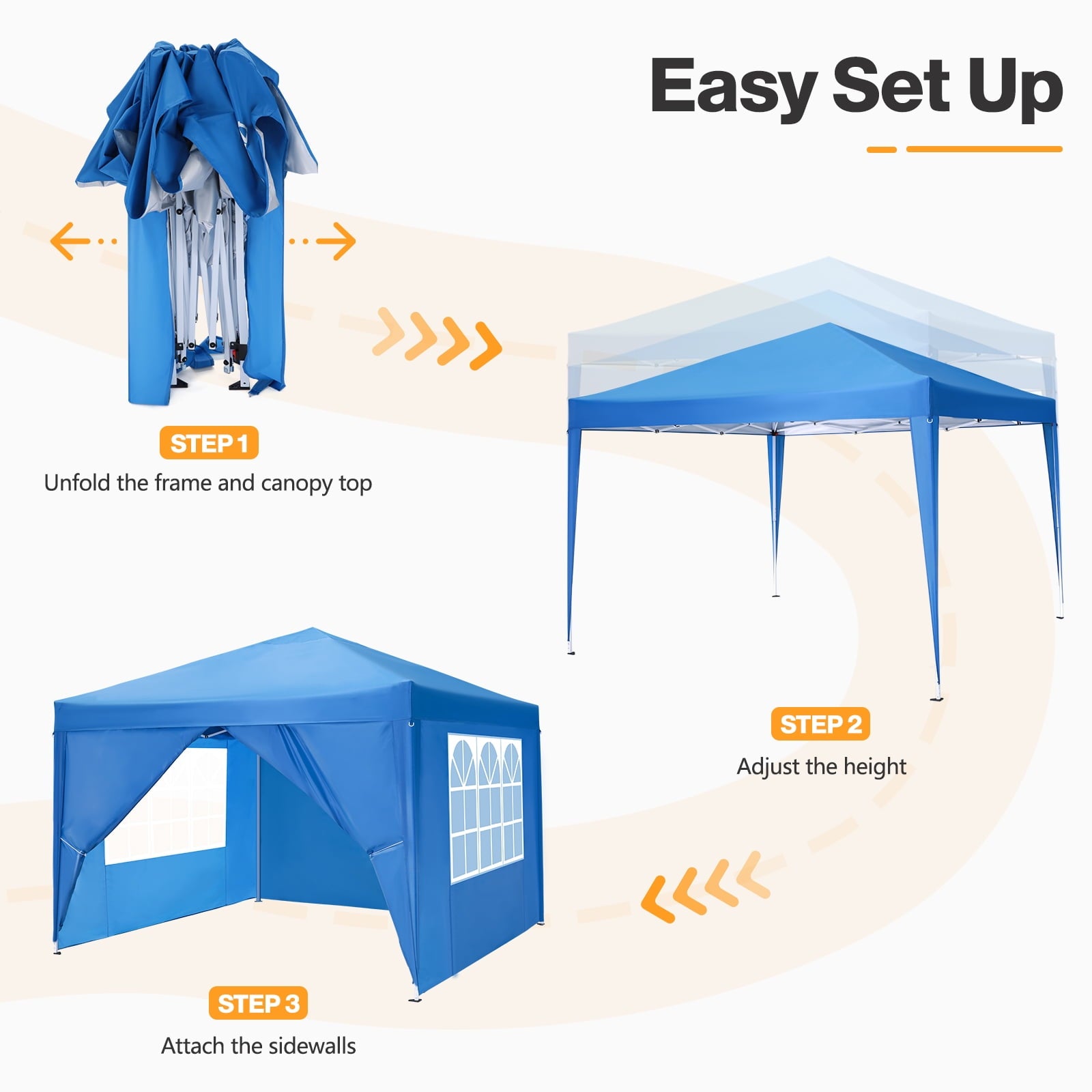 10'x 10' Pop up Canopy 1 Person Setup Canopy Portable Outdoor Party Instant Shelter with 4 Removable Sidewalls & Carrying Bag for Wedding Picnics Camping, White