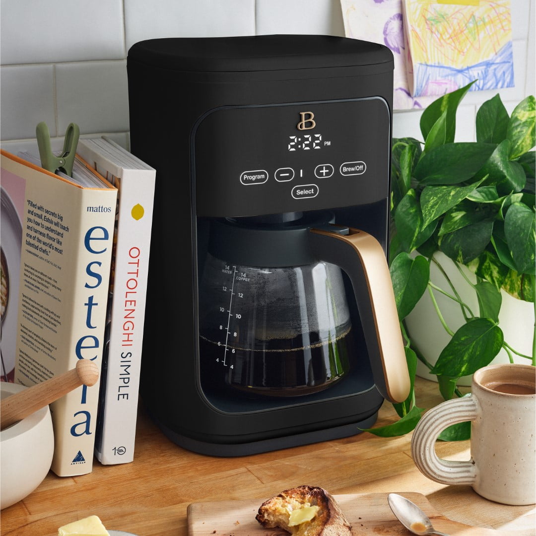 Beautiful 14-Cup Programmable Drip Coffee Maker with Touch-Activated Display, White Icing by Drew Barrymore