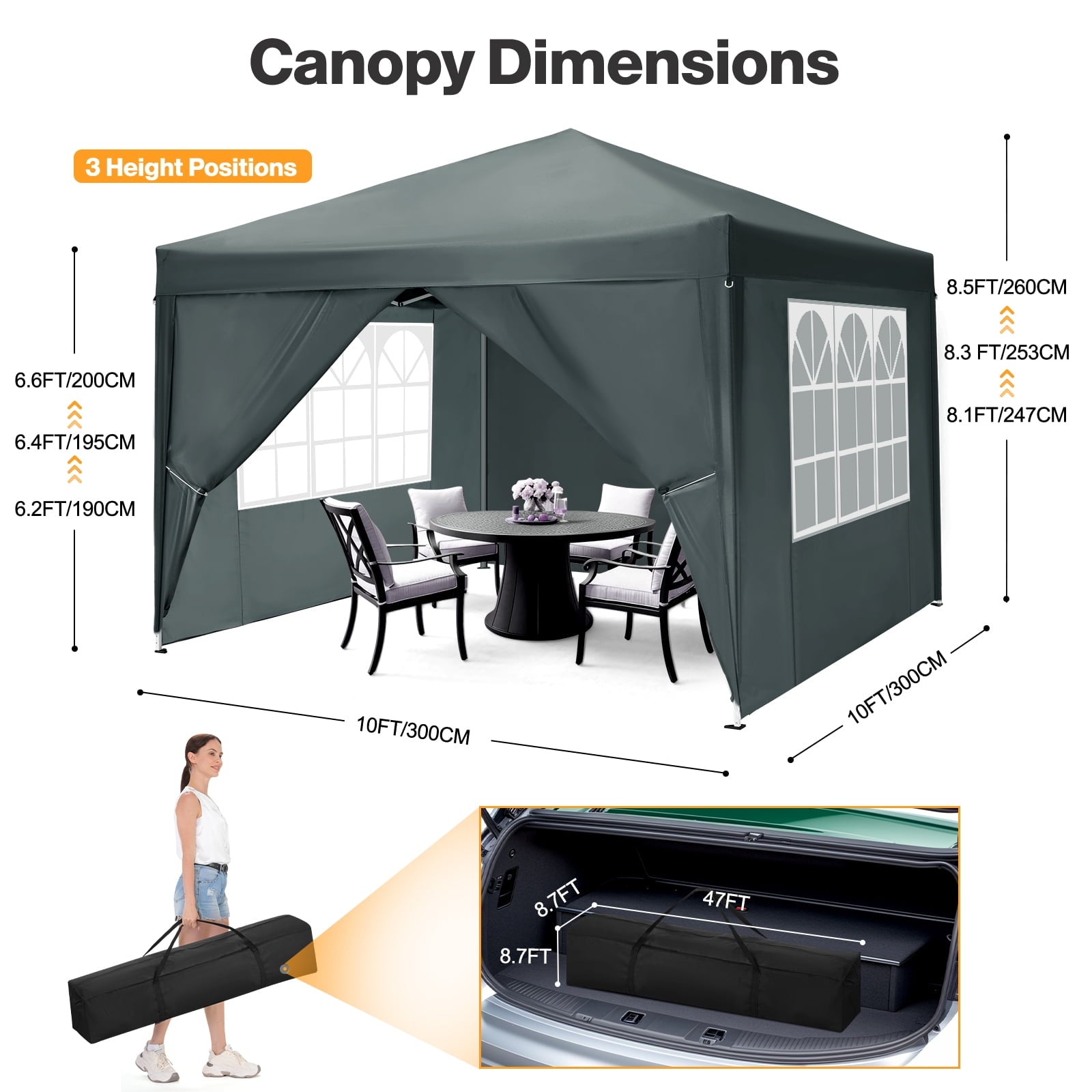 10'x 10' Pop up Canopy 1 Person Setup Canopy Portable Outdoor Party Instant Shelter with 4 Removable Sidewalls & Carrying Bag for Wedding Picnics Camping, White