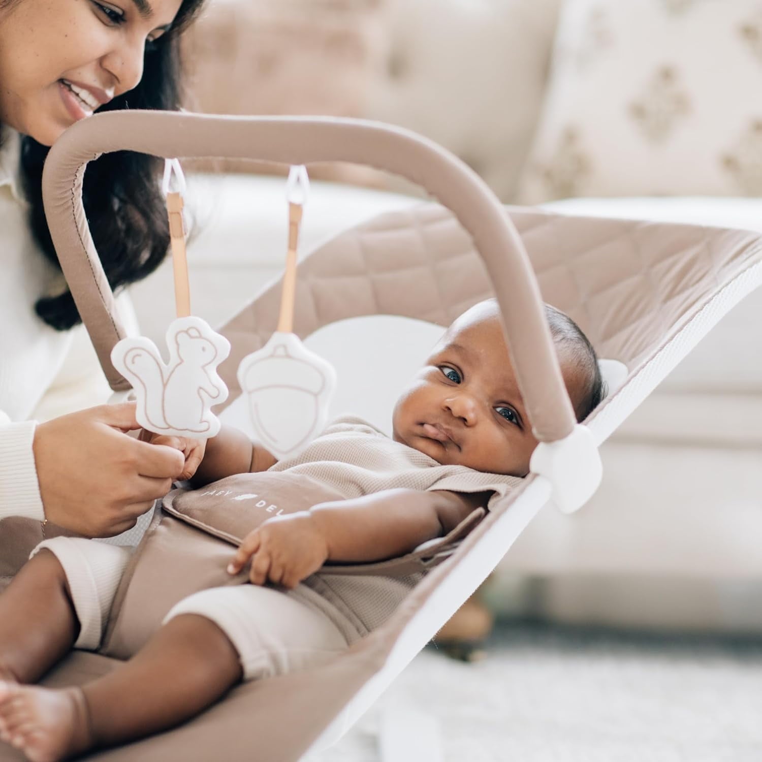 Baby Delight Alpine Deluxe Portable Baby Bouncer, for Infants 0-6 Months, Organic Oat