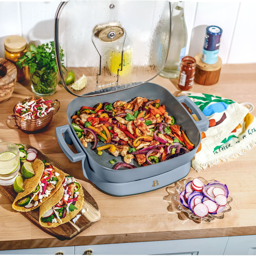 Beautiful 5 in 1 Electric Skillet - Expandable up to 7 Qt with Glass Lid, White Icing by Drew Barrymore