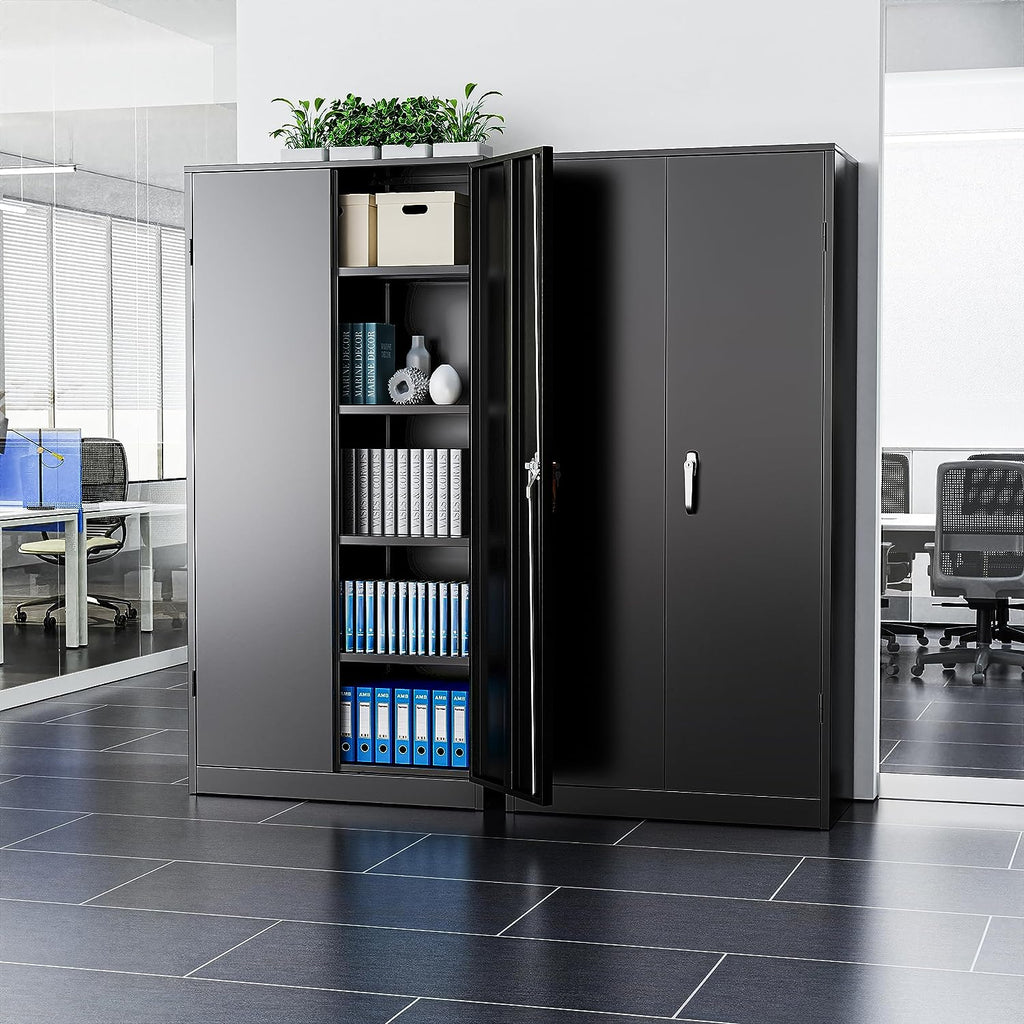 71" Metal Garage Storage Cabinet with Locking Doors and Adjustable Shelves for Home, Office(Black)