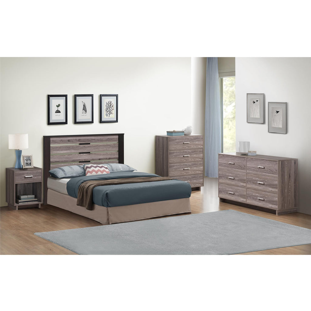Ameriwood Home Lennon Tall 5 Drawer Dresser, Medium Brown and Faux Rattan