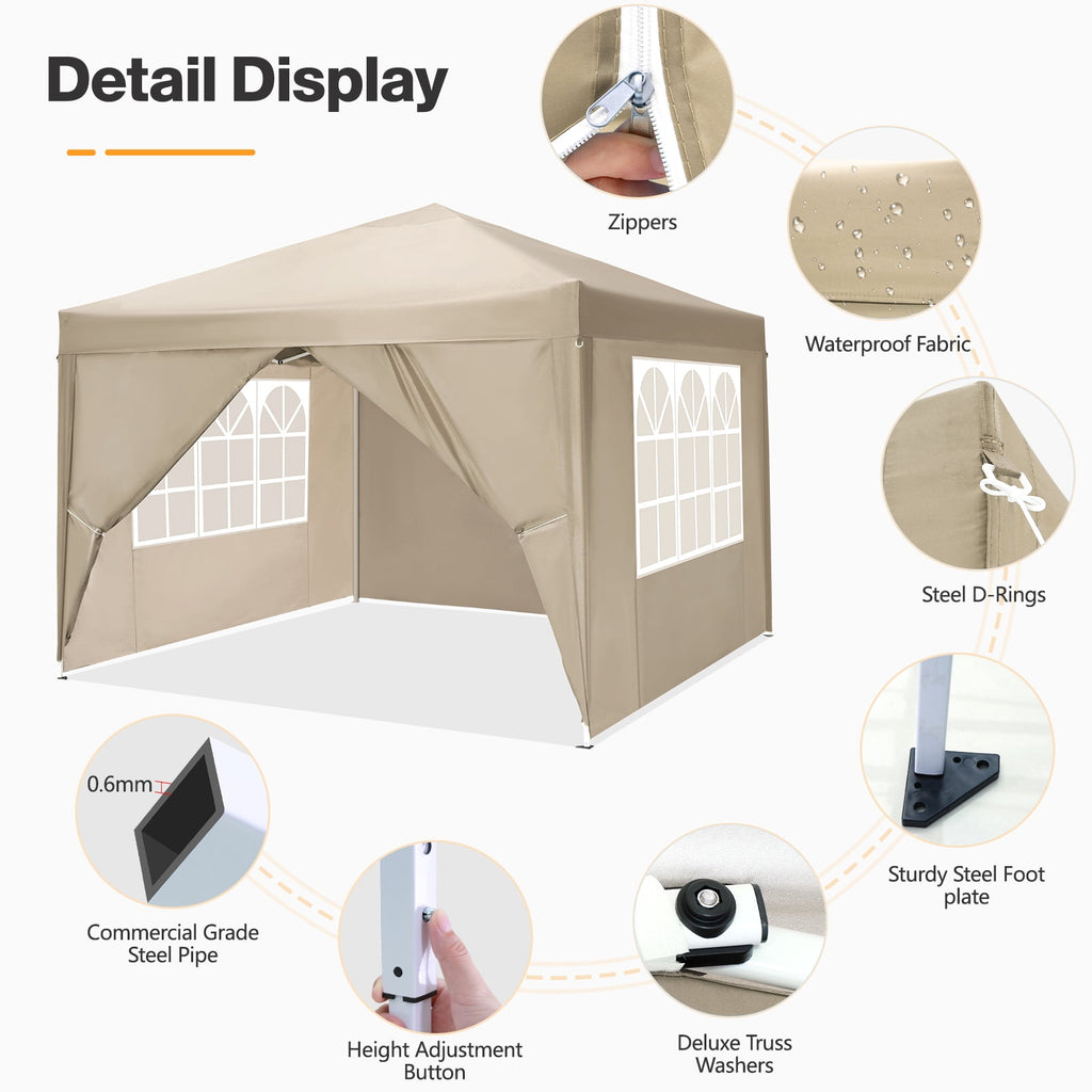 10'x 10' Pop up Canopy 1 Person Setup Canopy Portable Outdoor Party Instant Shelter with 4 Removable Sidewalls & Carrying Bag for Wedding Picnics Camping, White