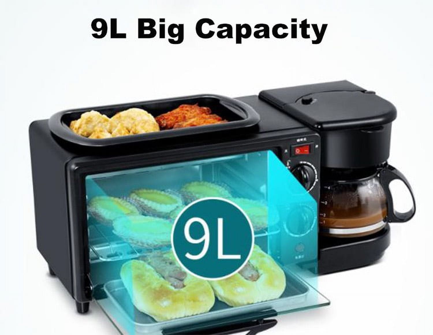 3-in-1 Breakfast Maker Multi-function Coffee Maker, Non-Stick Griddle, and Toaster Oven Household All-in-one Breakfast Machine