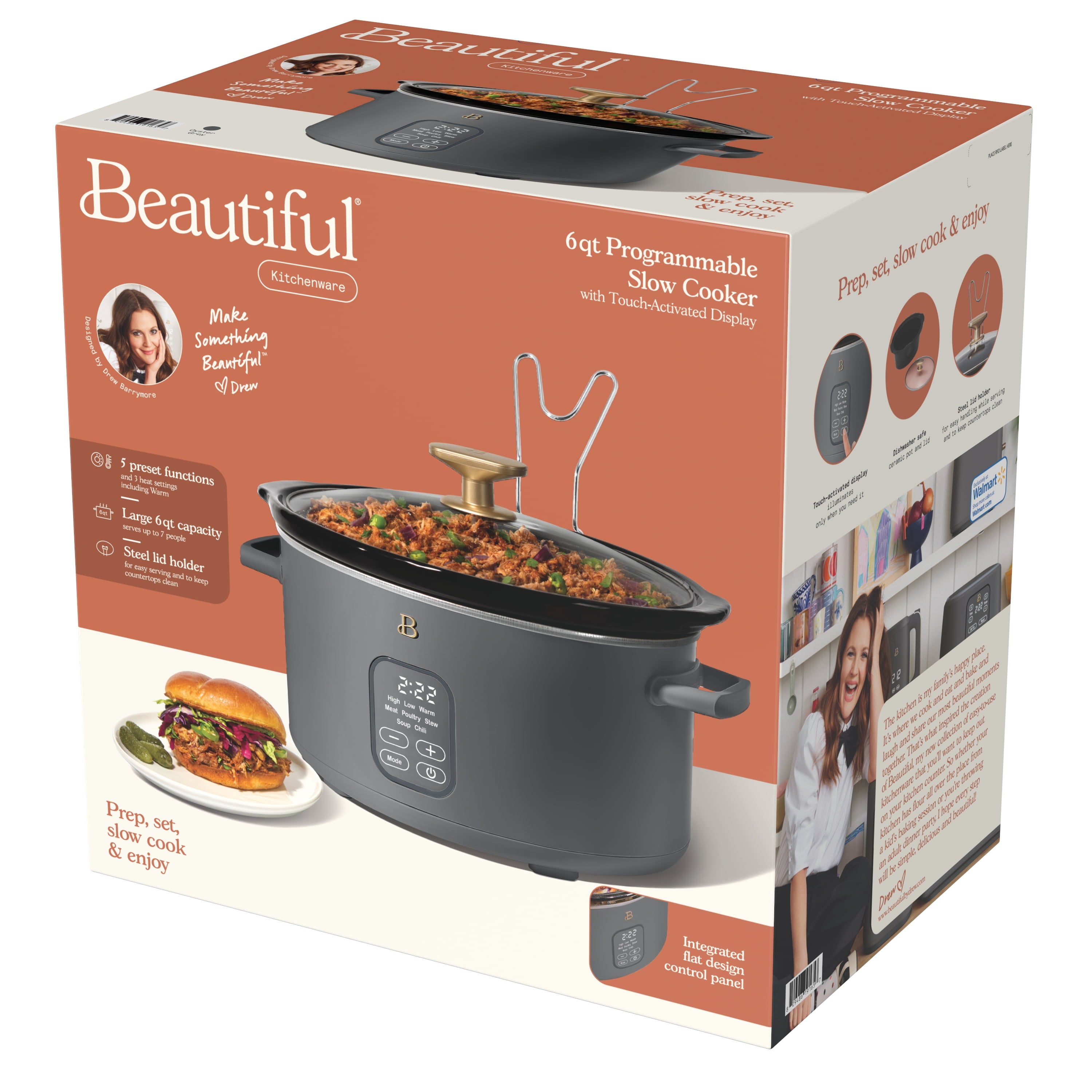 Beautiful 6 Qt Programmable Slow Cooker, White Icing by Drew Barrymore