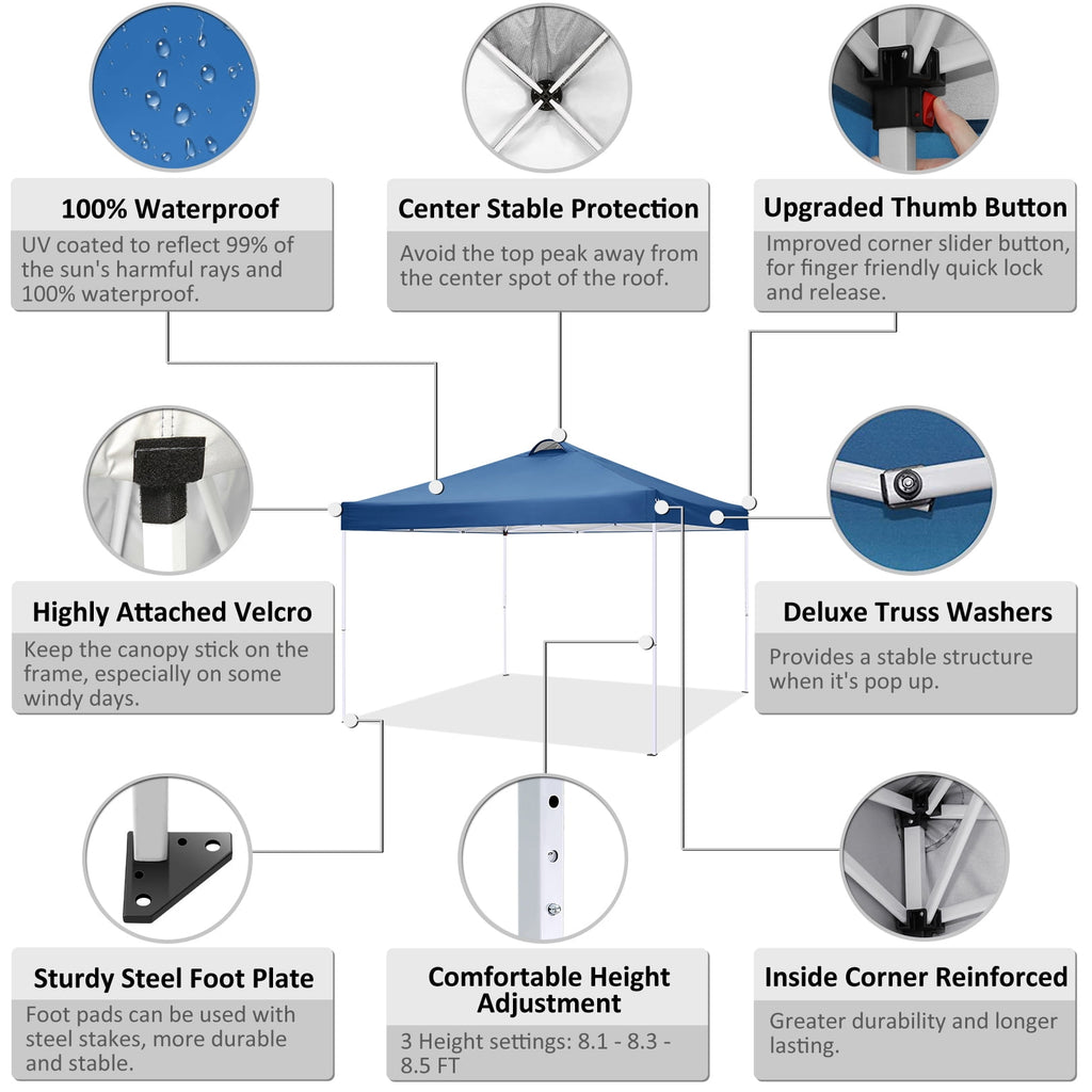 10'x10' EZ Pop Up Canopy with Top Vent, Large Commercial Tent, Waterproof and Sunproof with 4 Removable Sidewalls, Suitable for Weddings come with 4 Sandbags (Black)