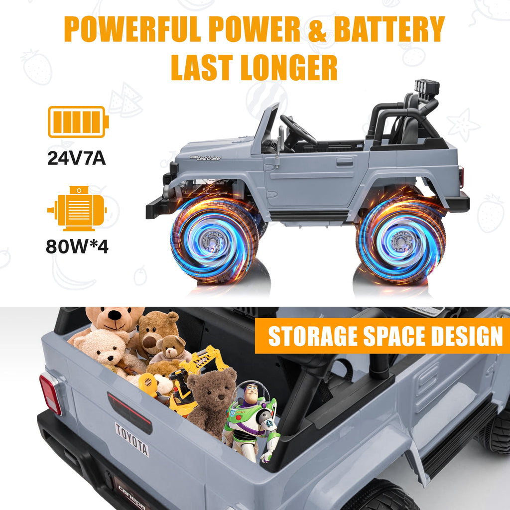 2 Seater 24V Ride on Car, Licensed Toyota Land Cruiser FJ40 Electric Truck with Remote Control, 4x80W Engine, Battery Powered Kid Car to Drive for Boy Girl, White