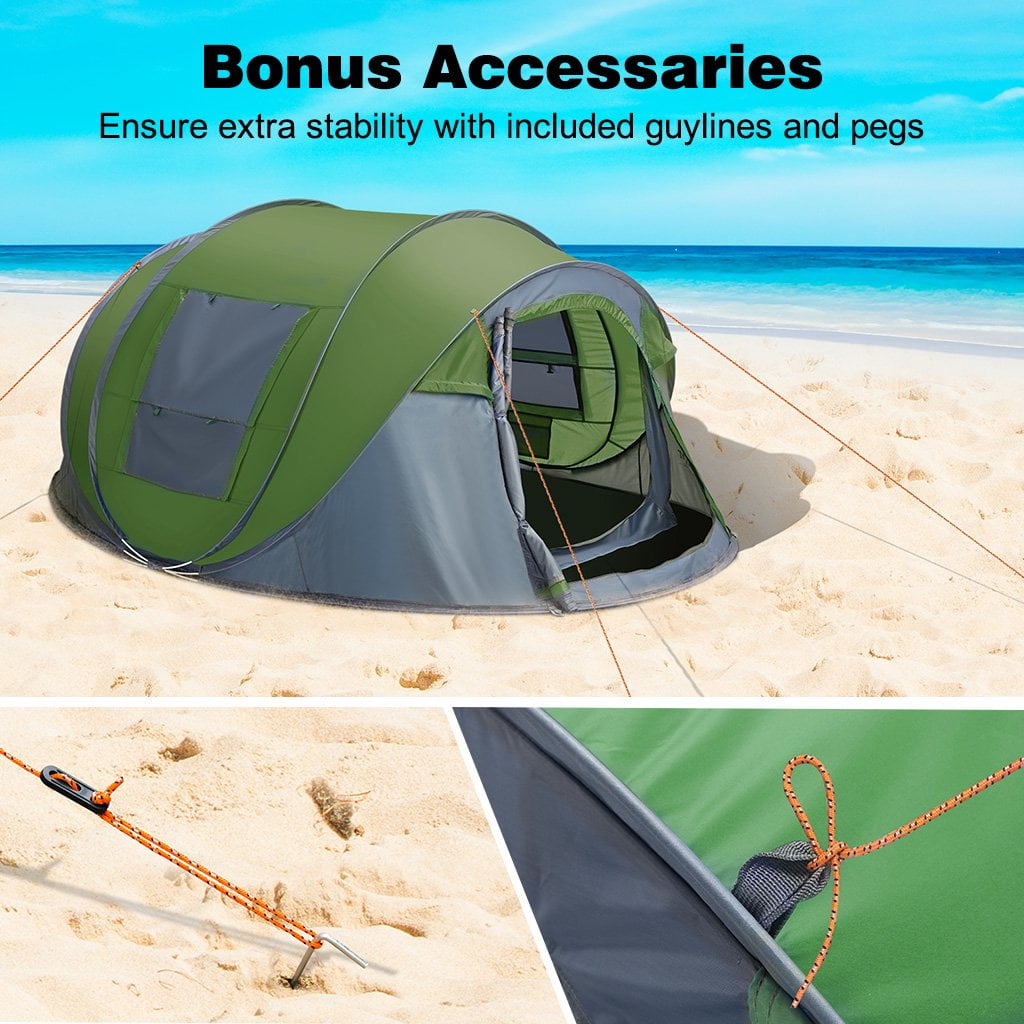 4 Person Pop Up Tents for Camping, CoPedvic Waterproof Instant Family Tents Upgraded Large Size with 2 Doors, Blue