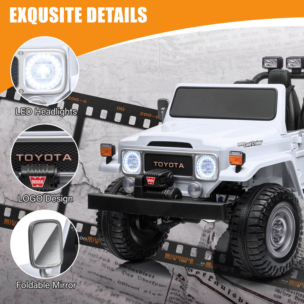 2 Seater 24V Ride on Car, Licensed Toyota Land Cruiser FJ40 Electric Truck with Remote Control, 4x80W Engine, Battery Powered Kid Car to Drive for Boy Girl, White