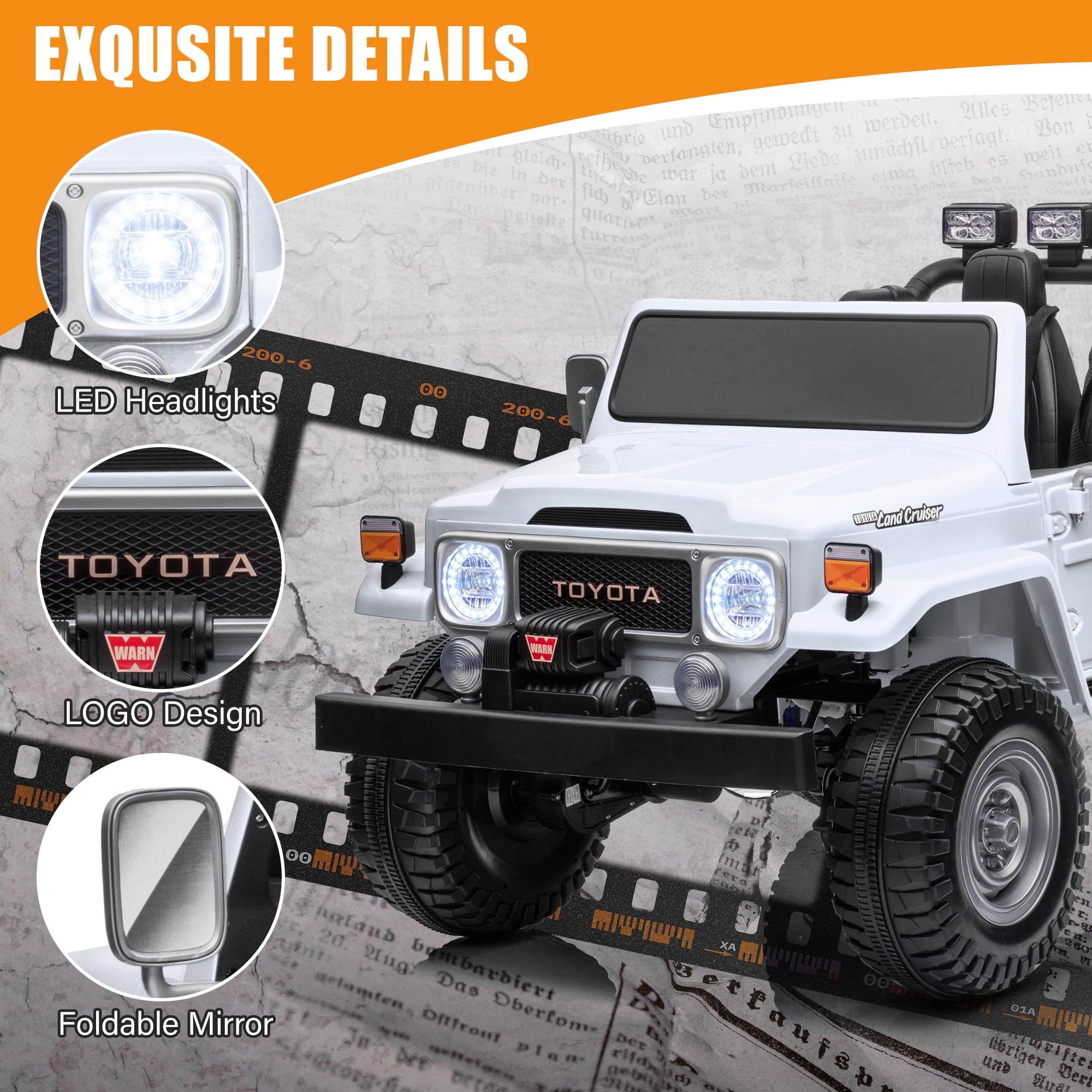 2 Seater 24V Ride on Car, Licensed Toyota Land Cruiser FJ40 Electric Truck with Remote Control, 4x80W Engine, Battery Powered Kid Car to Drive for Boy Girl, White