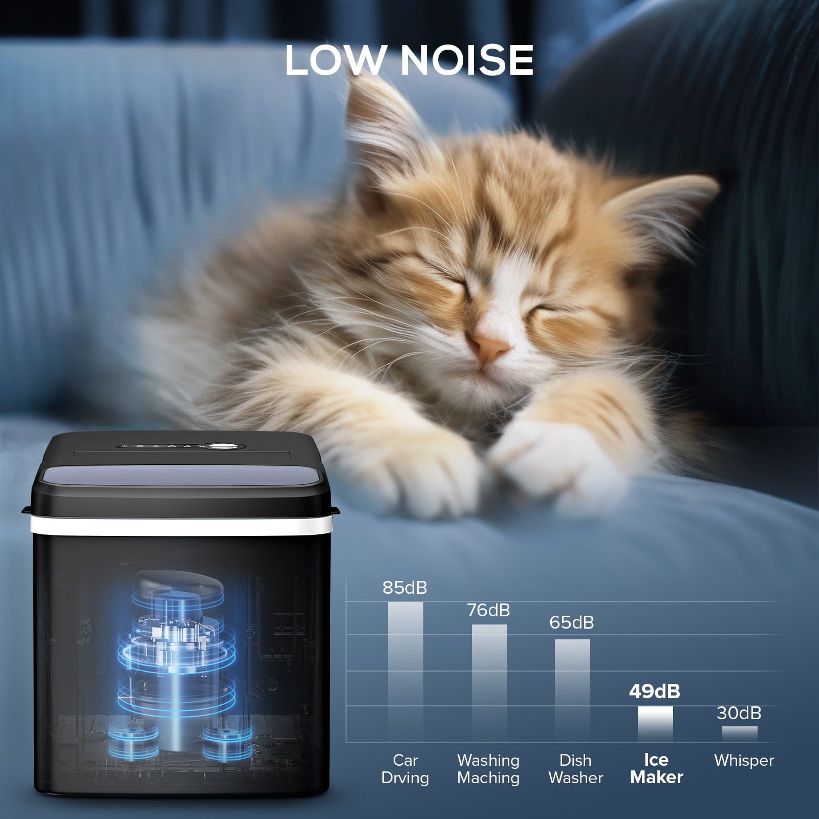 Auseo Portable Ice Maker Countertop, One-Click Operation Ice Makers with Ice Scoop and Basket, for Kitchen/Office/Bar/Party-Black