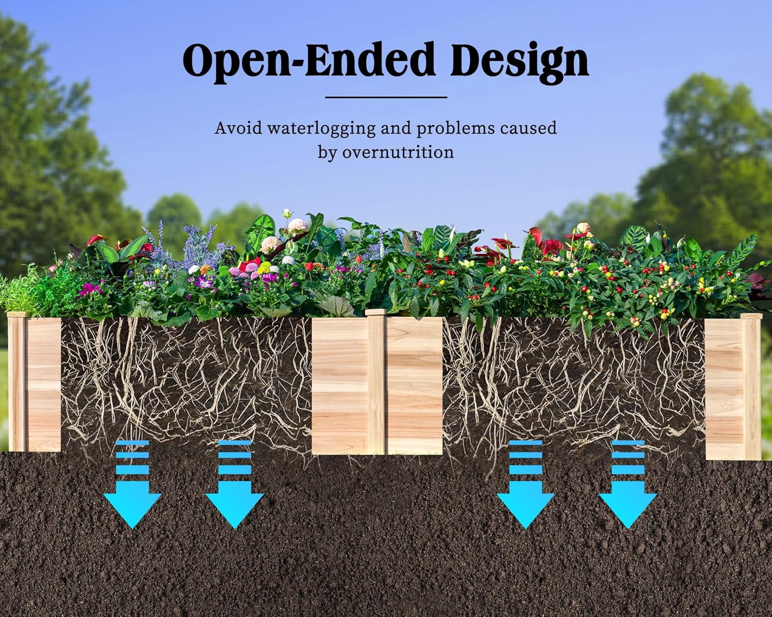 AMERLIFE Raised Garden Bed 4x2x2.6 ft Large Capacity Planter with Drain Hole for Growing Plants